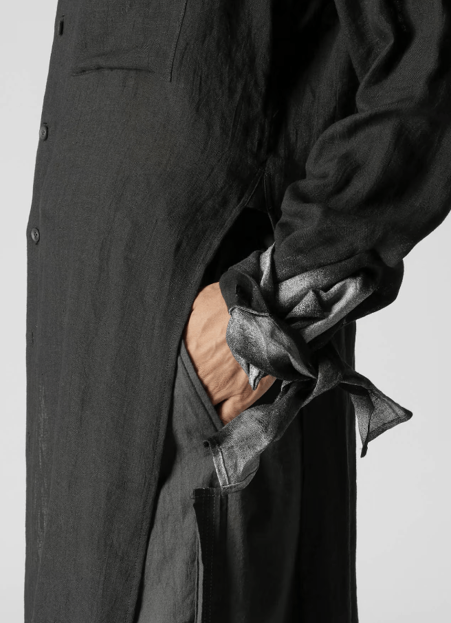 Yohji Yamamoto Yohji Yamamoto Pour Homme - Linen Gathered Hem Long Shirt Size US M / EU 48-50 / 2 - 8 Thumbnail