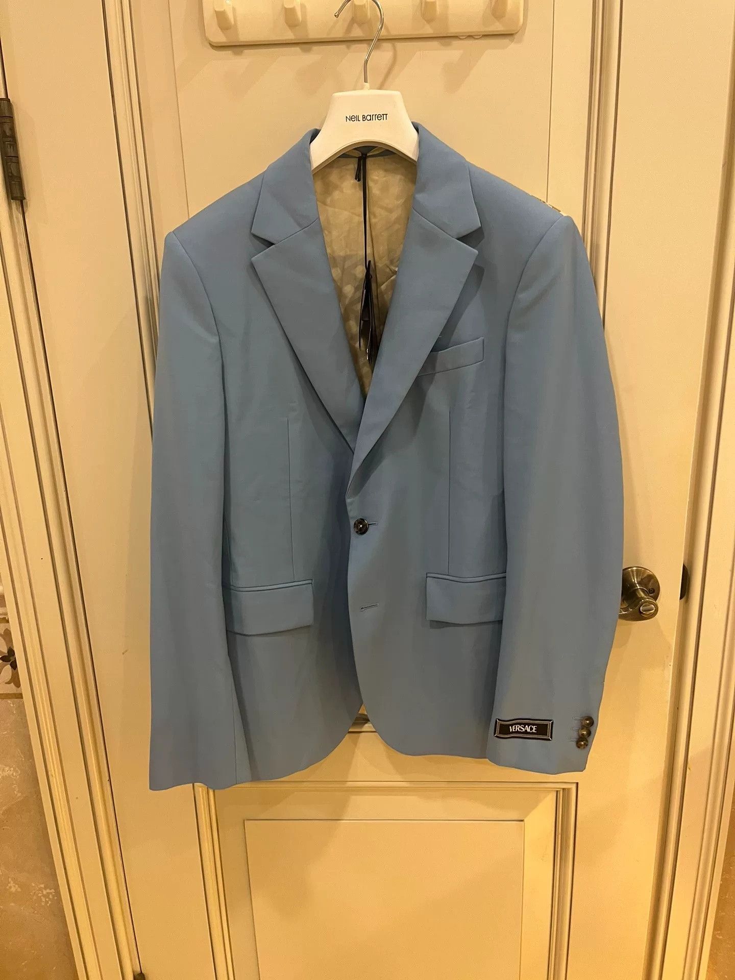 Versace Versace Light Blue Wool Two-Button Blazer Size US M / EU 48-50 / 2 - 3 Thumbnail