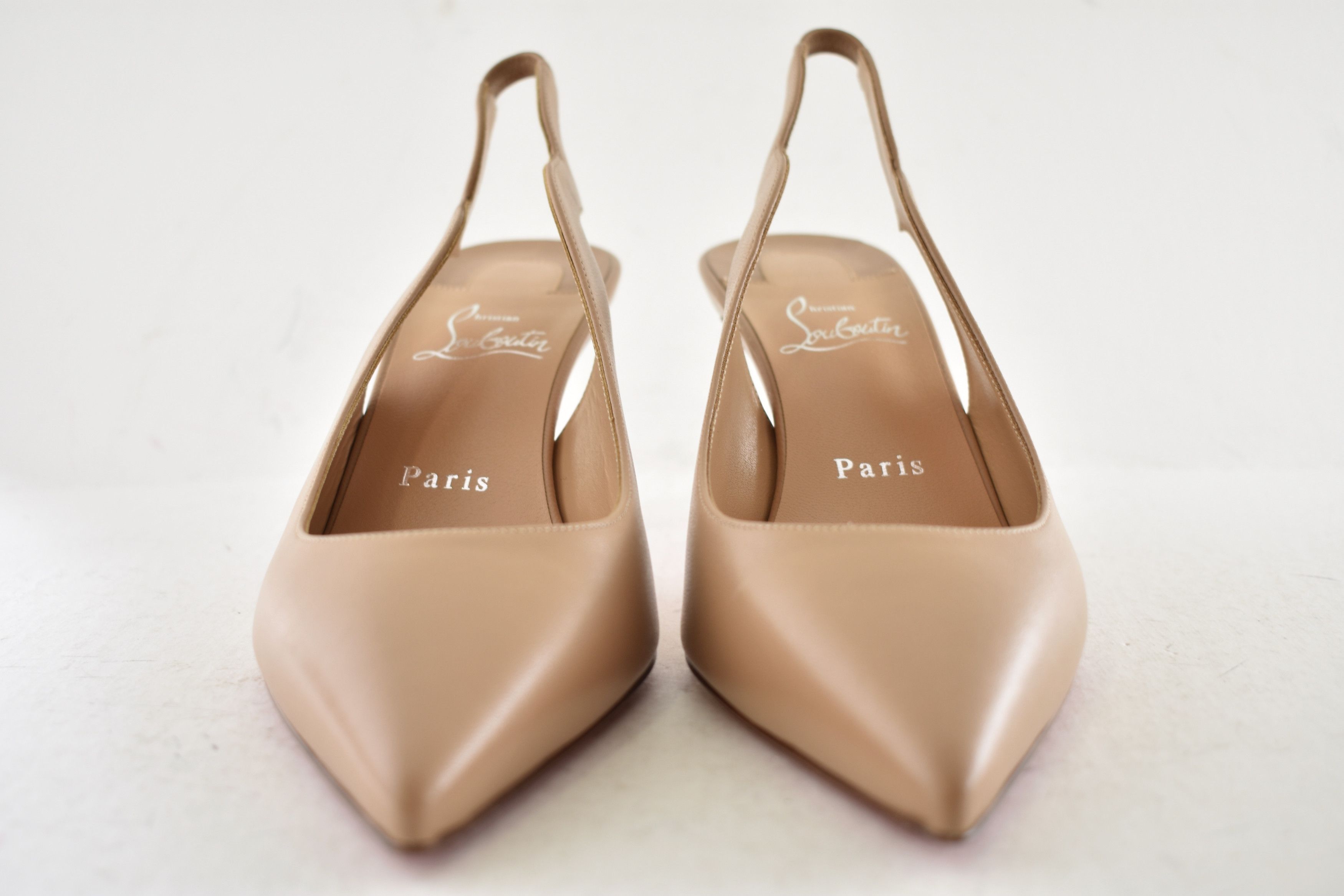 Christian Louboutin Hot Chick Sling 70 Nude Blush Nappa Leather Low Heel Pump 37 Size US 7 / IT 37 - 6 Thumbnail