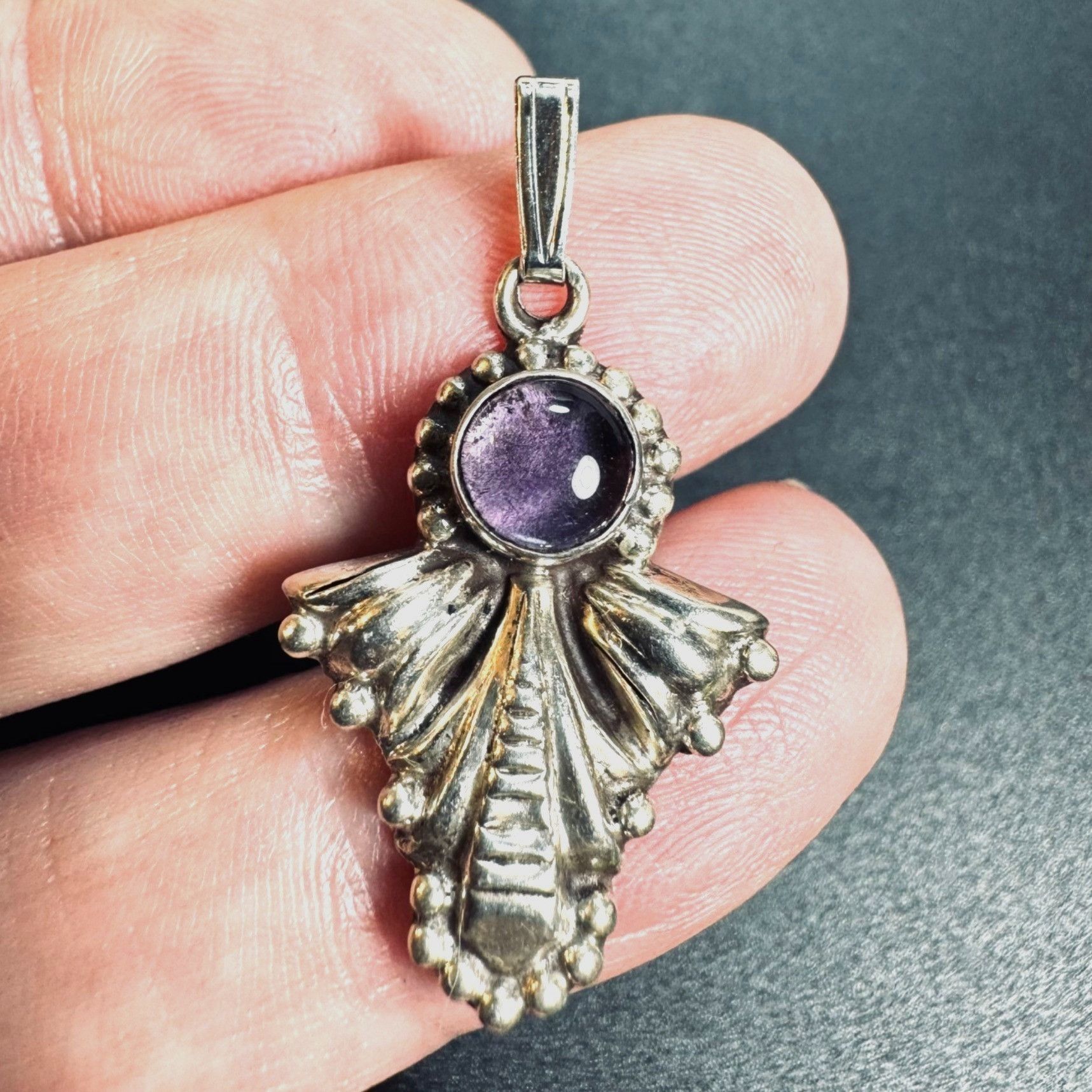 Other VTG Sterling Silver 925 Amethyst Bezel Set Beaded Border Boh Size ONE SIZE - 2 Thumbnail