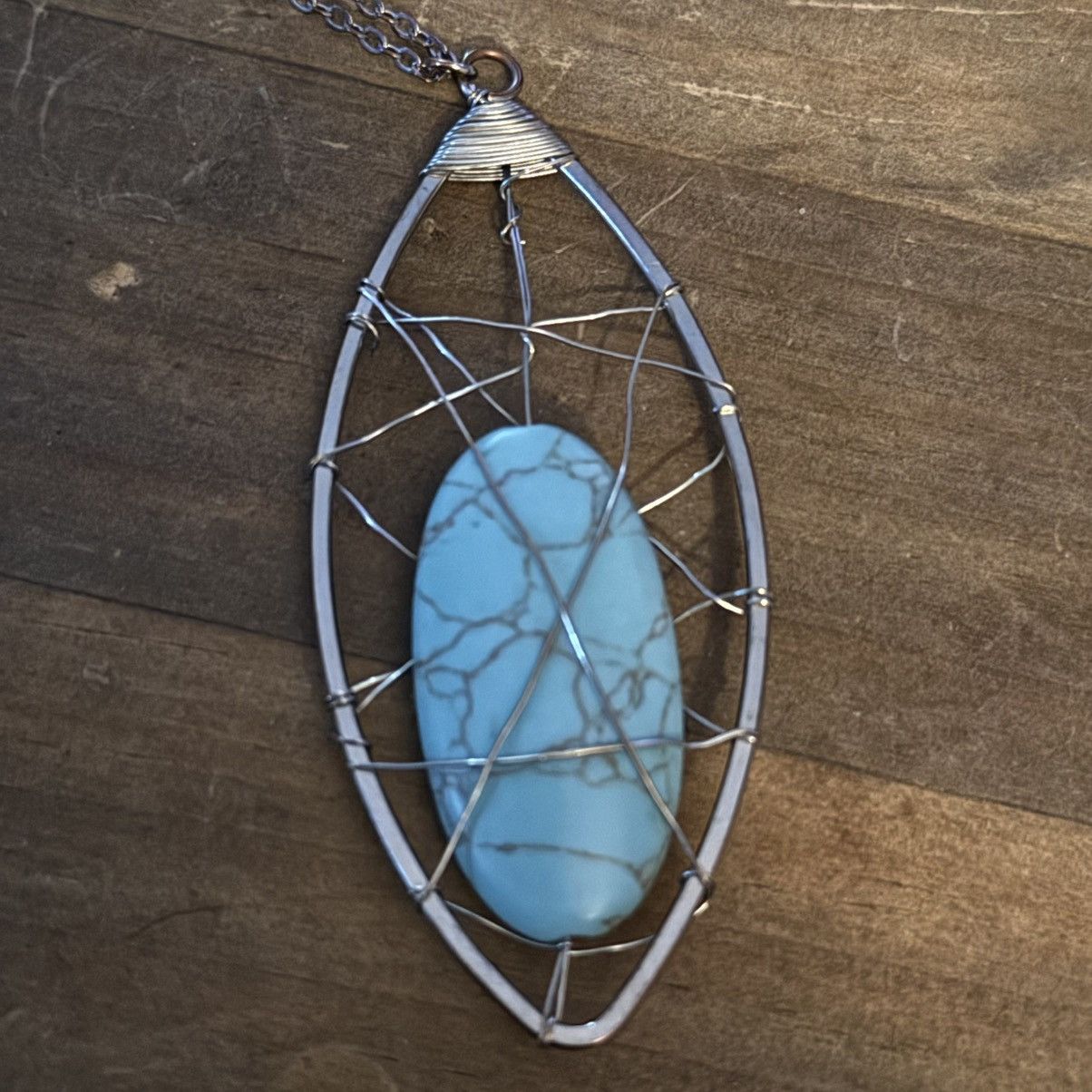 Other Silver tone caged turquoise stone pendant necklace Size ONE SIZE - 2 Thumbnail