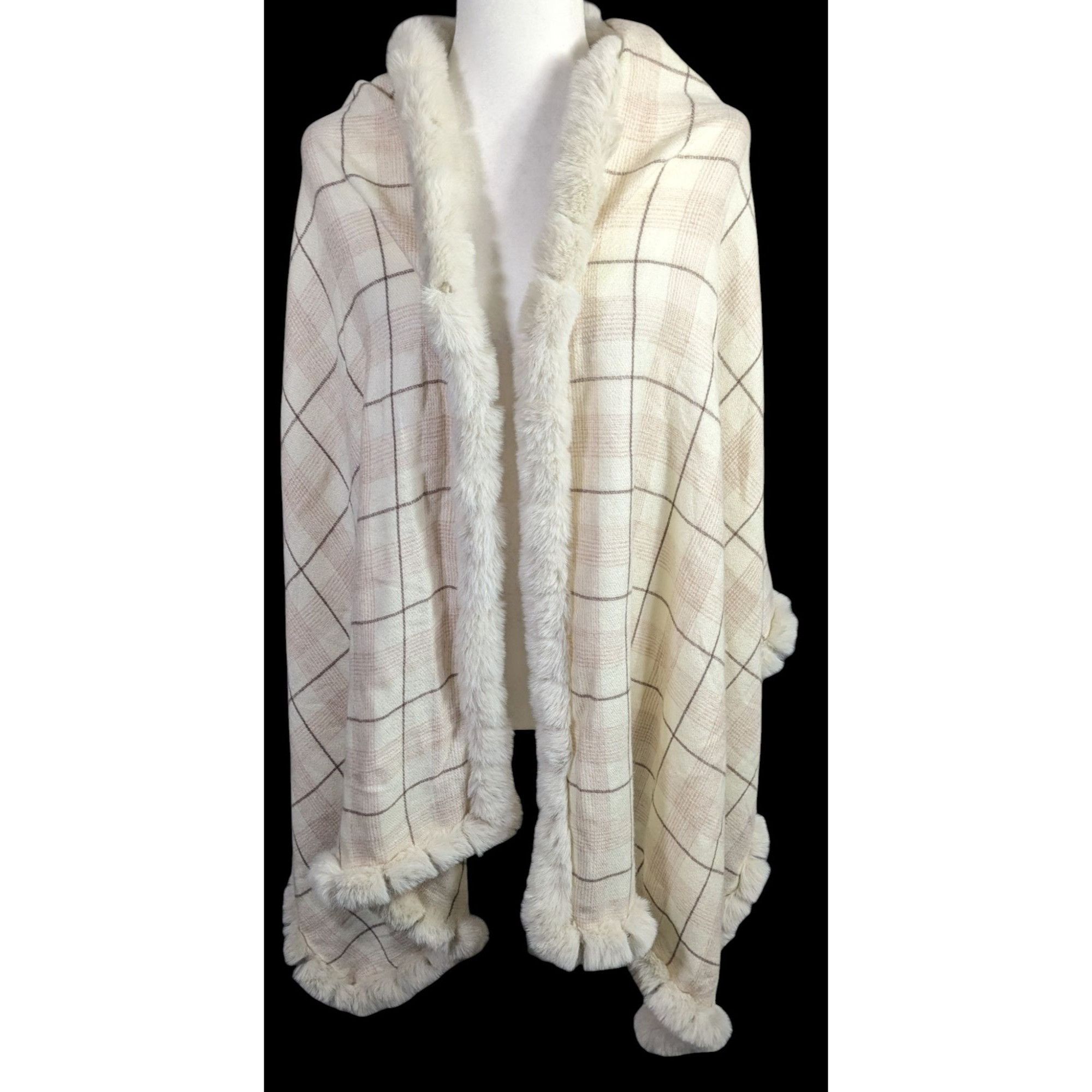 Other Belle Fare Premium Faux Fur Trimmed Wool-Blend Shawl Wrap Pl Size ONE SIZE - 2 Thumbnail