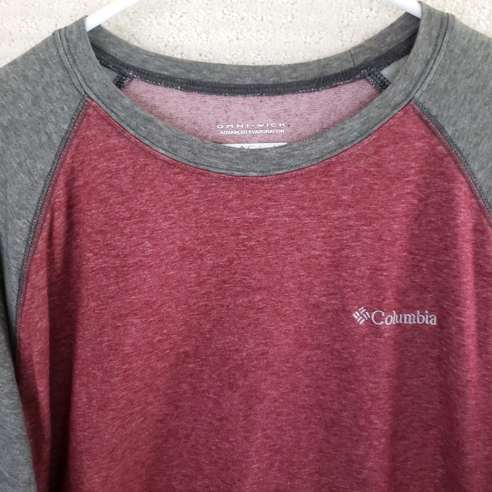 Vintage Columbia Men’s Omni-Wick Baseball Tee Long Sleeve Shirt Heather Red Gray XL Size US XL / EU 56 / 4 - 3 Thumbnail
