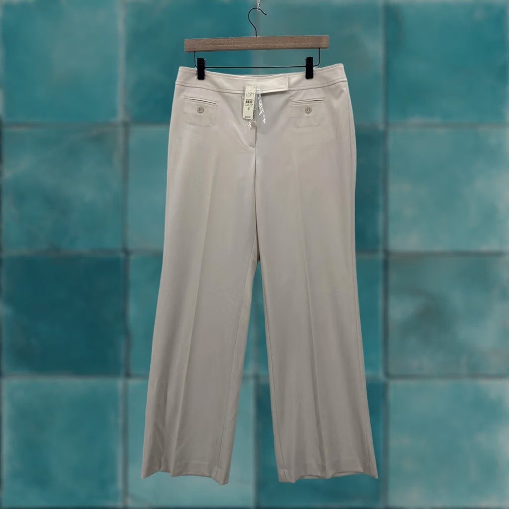 Loft Ann Taylor LOFT Pants Womens 8 Beige Flare Leg Stretch Dress Trousers Career NWT Size 30" / US 8 / IT 44 - 1 Thumbnail