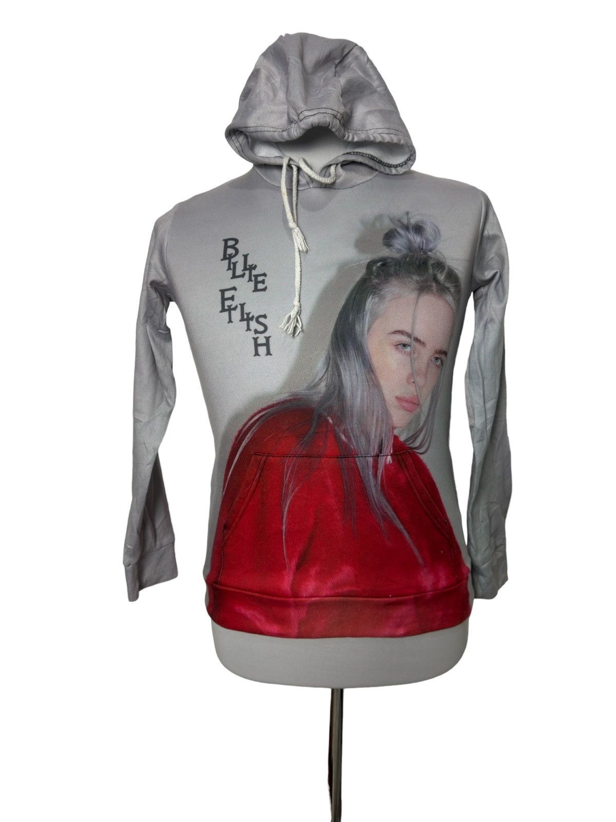 image of Billie Eilish Print Hoodie in Grey, Men's (Size XS)