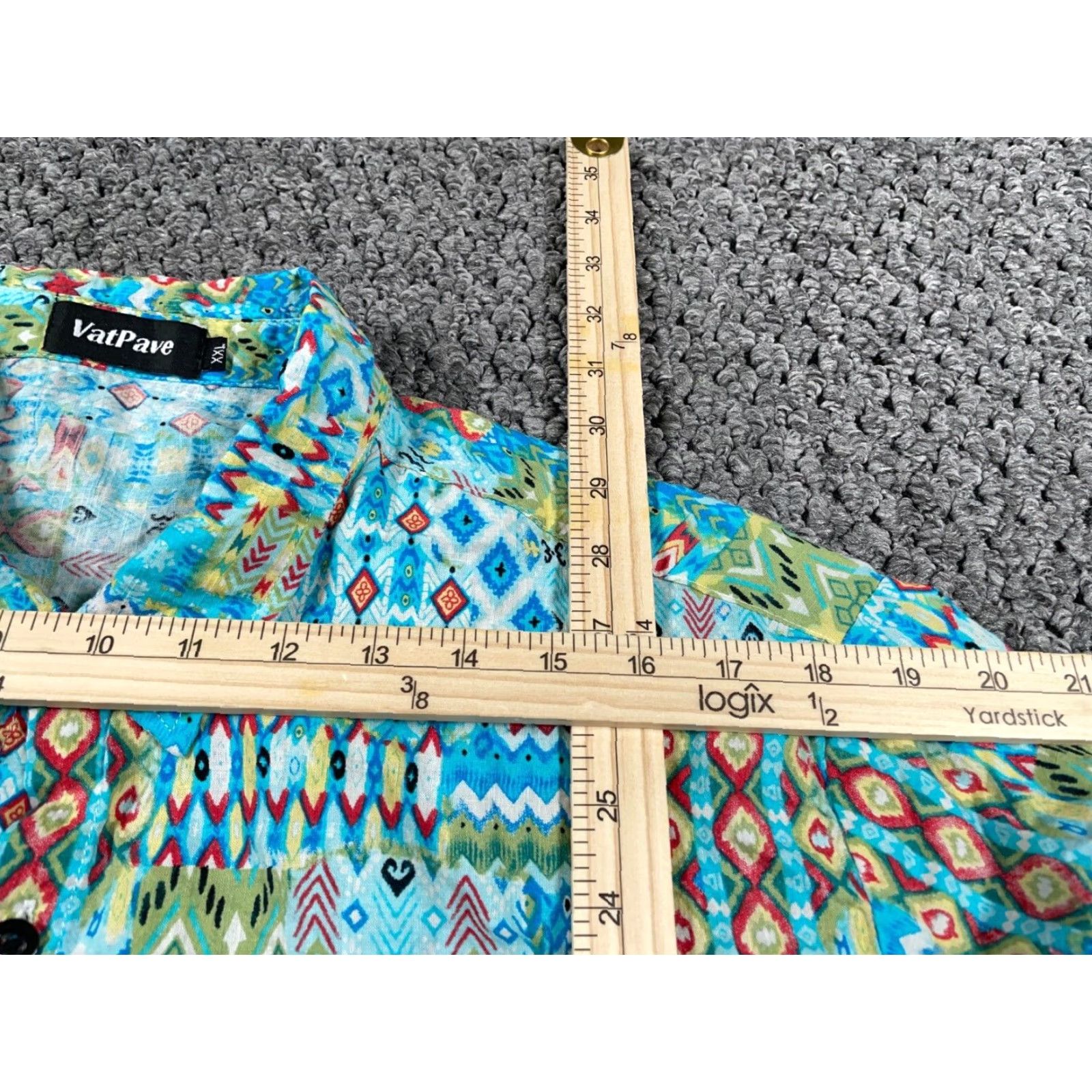 Vintage VINTAGE Geometric Shirt Adult 2XL Blue Aztec Southwestern Button-Down Collared Cotton-Viscose Regular Mens 90s Retro Bohemian Size US XXL / EU 58 / 5 - 7 Thumbnail