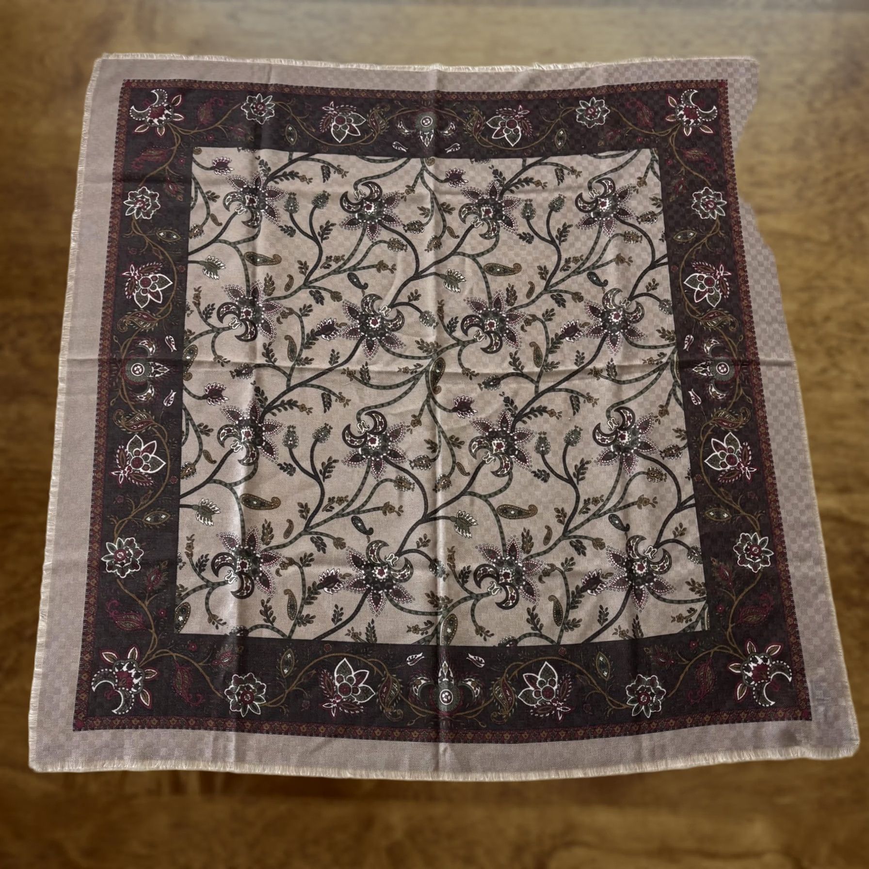 Vintage VINTAGE Brown Floral Square Scarf Womens One Size Fringe Polyester Made In Italy Size ONE SIZE - 1 Thumbnail