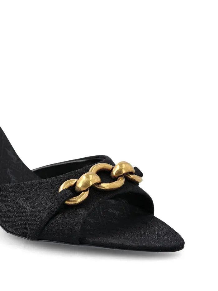 Saint Laurent Paris o1la1rc1a0925 Le Maillon Mules Jacquard Heels in Black Size US 9 / IT 39 - 3 Thumbnail