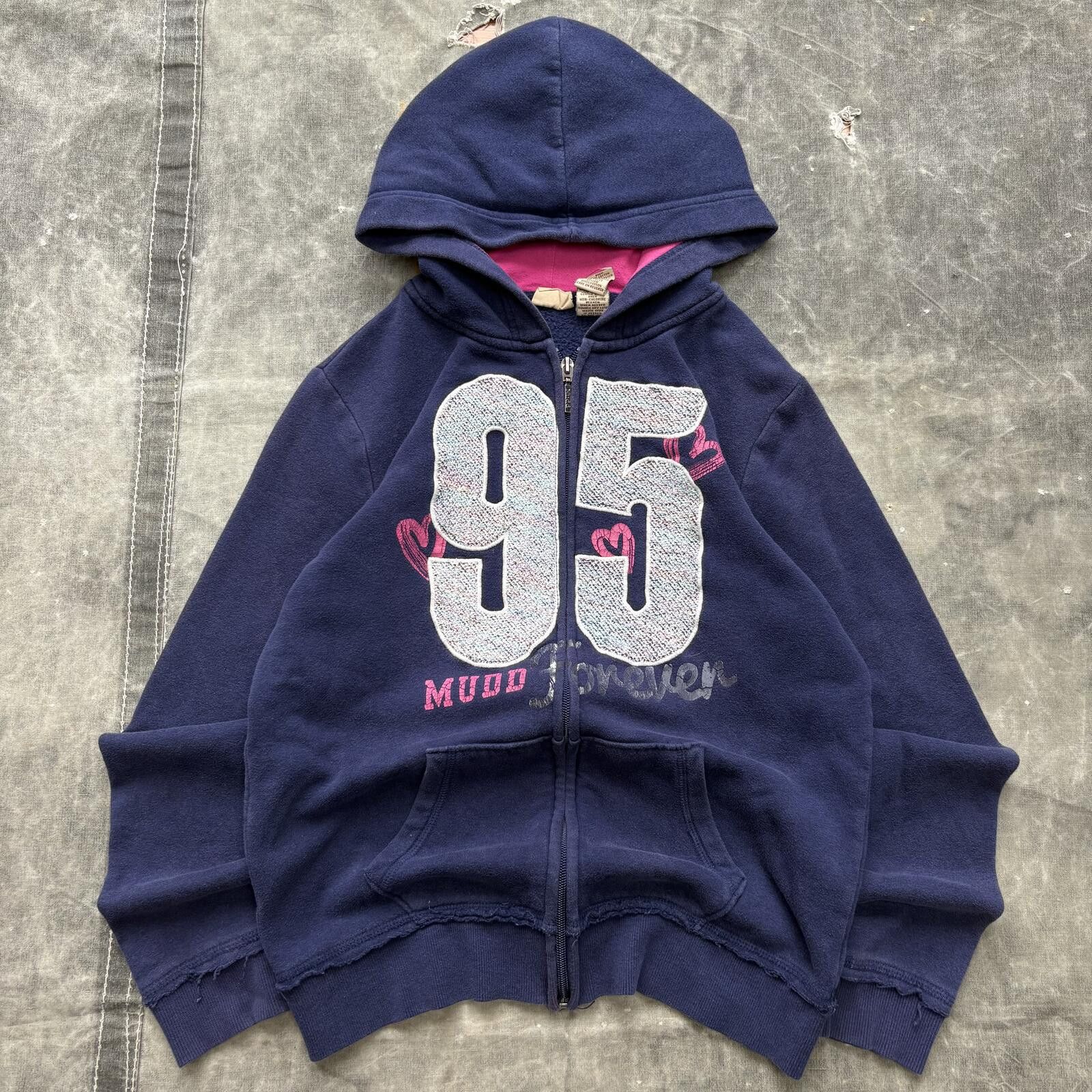 Vintage Vintage Y2K Mudd Hearts Embroidered Skater Full Zip Hoodie Size M / US 6-8 / IT 42-44 - 1 Thumbnail