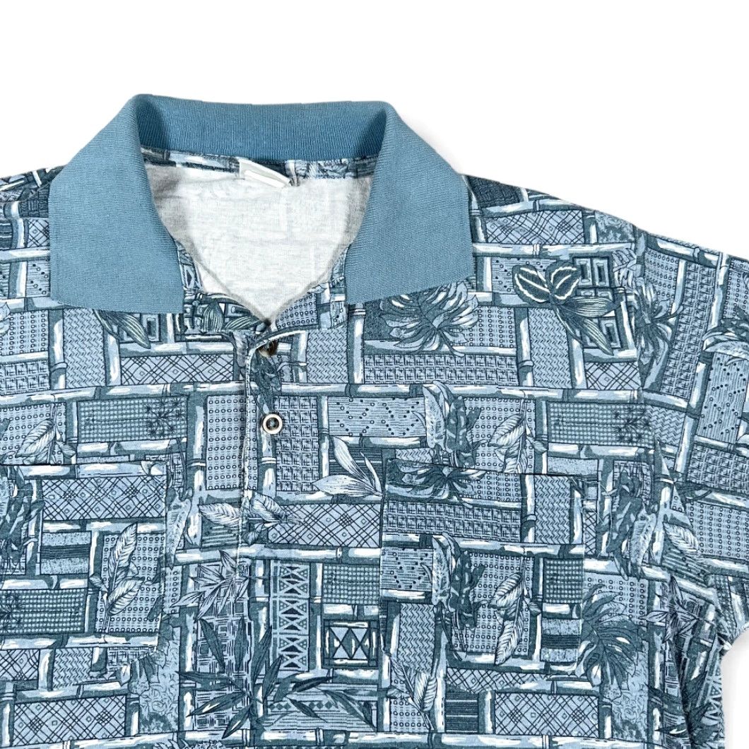 Haband VINTAGE Haband Polo Shirt Adult LARGE Blue Bamboo Geometric Leaves Banded 90s Mens Polo Size US L / EU 52-54 / 3 - 2 Thumbnail