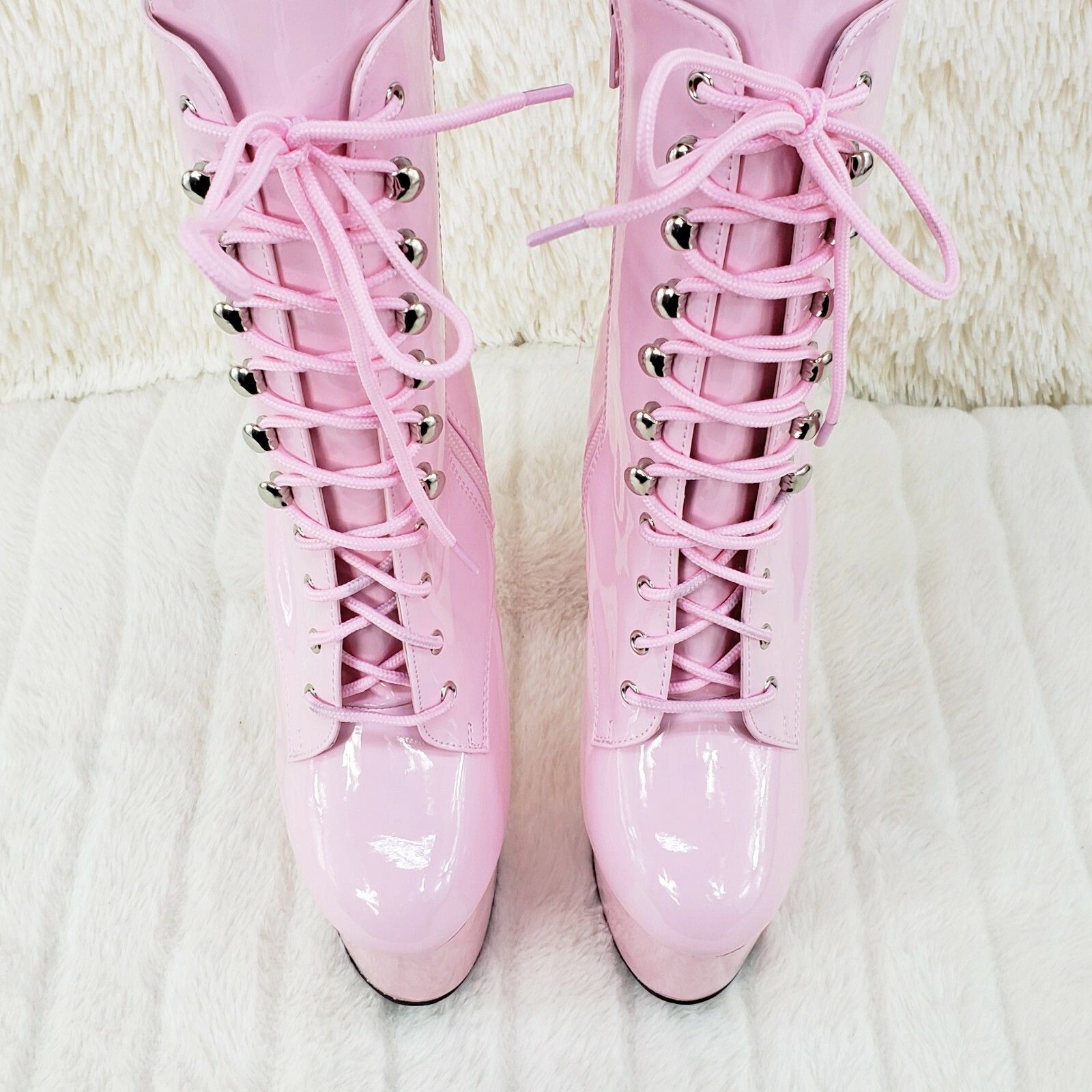 Other Adore 1020 Baby Pink Patent 7" Heel Platform Ankle Boots (U Size US 12 / IT 42 - 6 Thumbnail