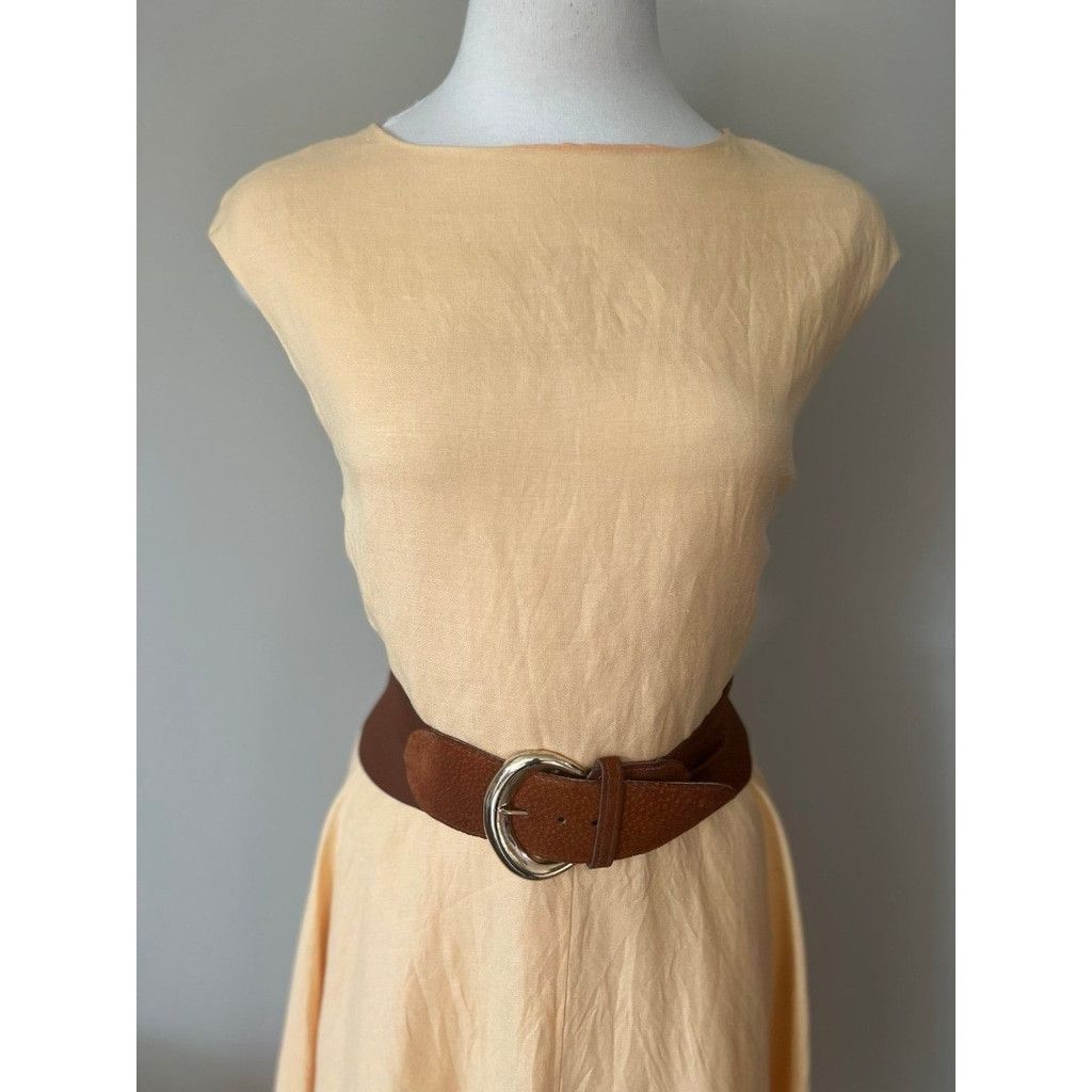 Vintage 90s - Y2K Yellow Linen Spring Summer Dress - Liz Baker sz 8P Size M / US 6-8 / IT 42-44 - 4 Thumbnail