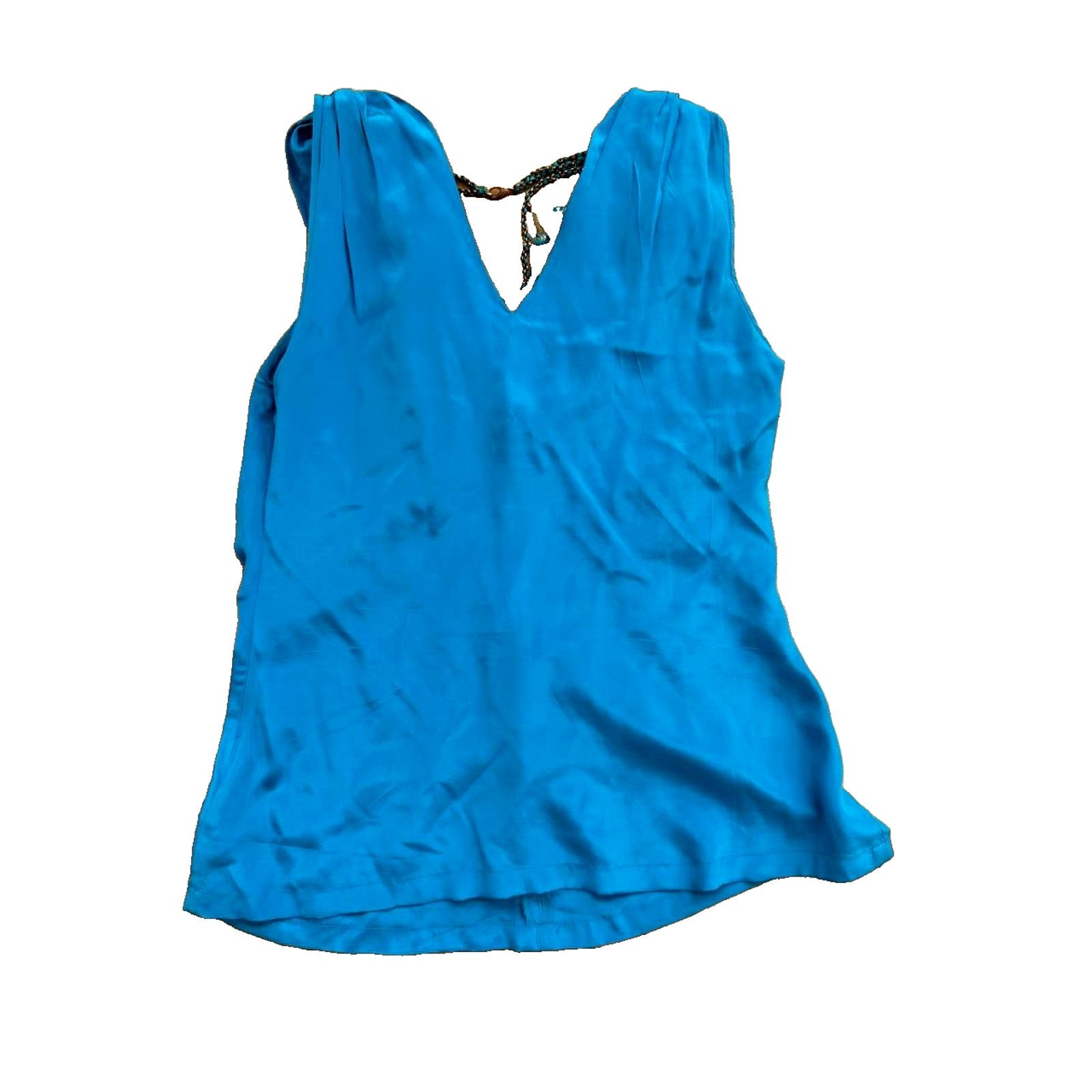 Anthropologie Ranna Gill silk top necklace Sleeve Length Blue M A000606 Size M / US 6-8 / IT 42-44 - 6 Thumbnail