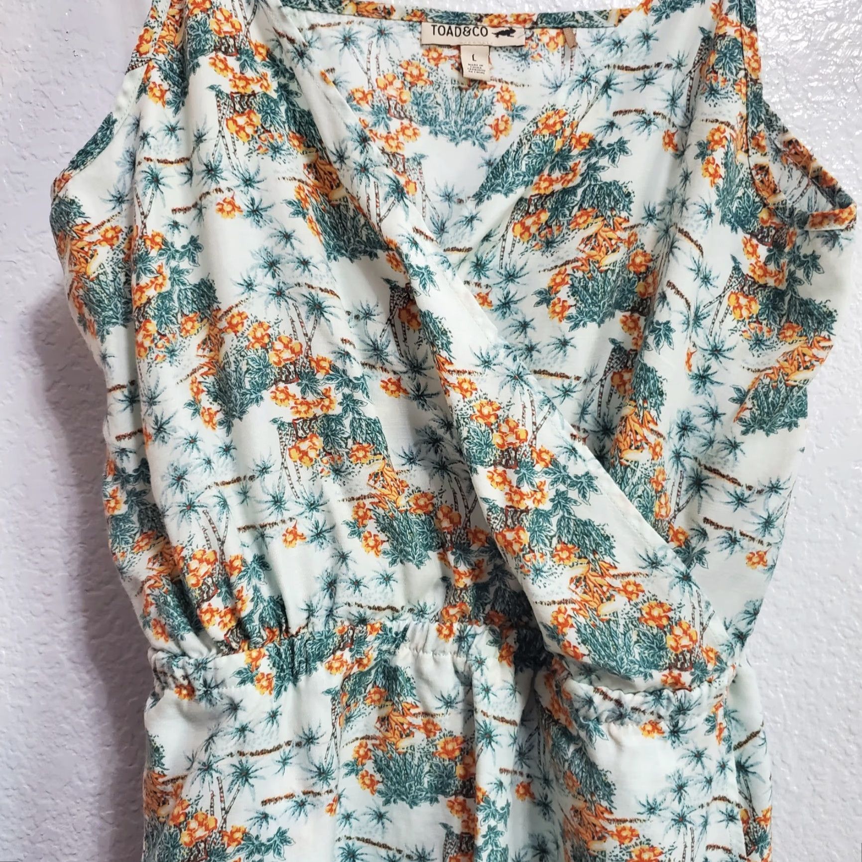 Toad&Co VINTAGE Toad & Co Hillrose Mini Dress Women L Faux Wrap Floral Sleeveless Hawaiian Beach Size L / US 10 / IT 46 - 5 Thumbnail