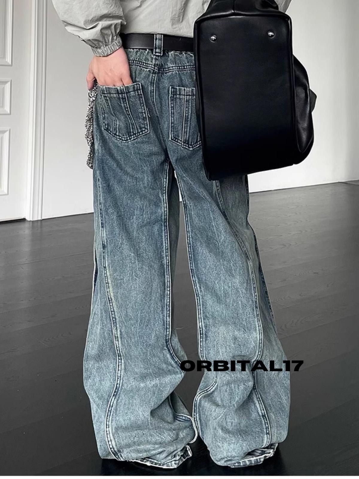 Lightning Blue Baggy Embroidered Flare Denim Jeans