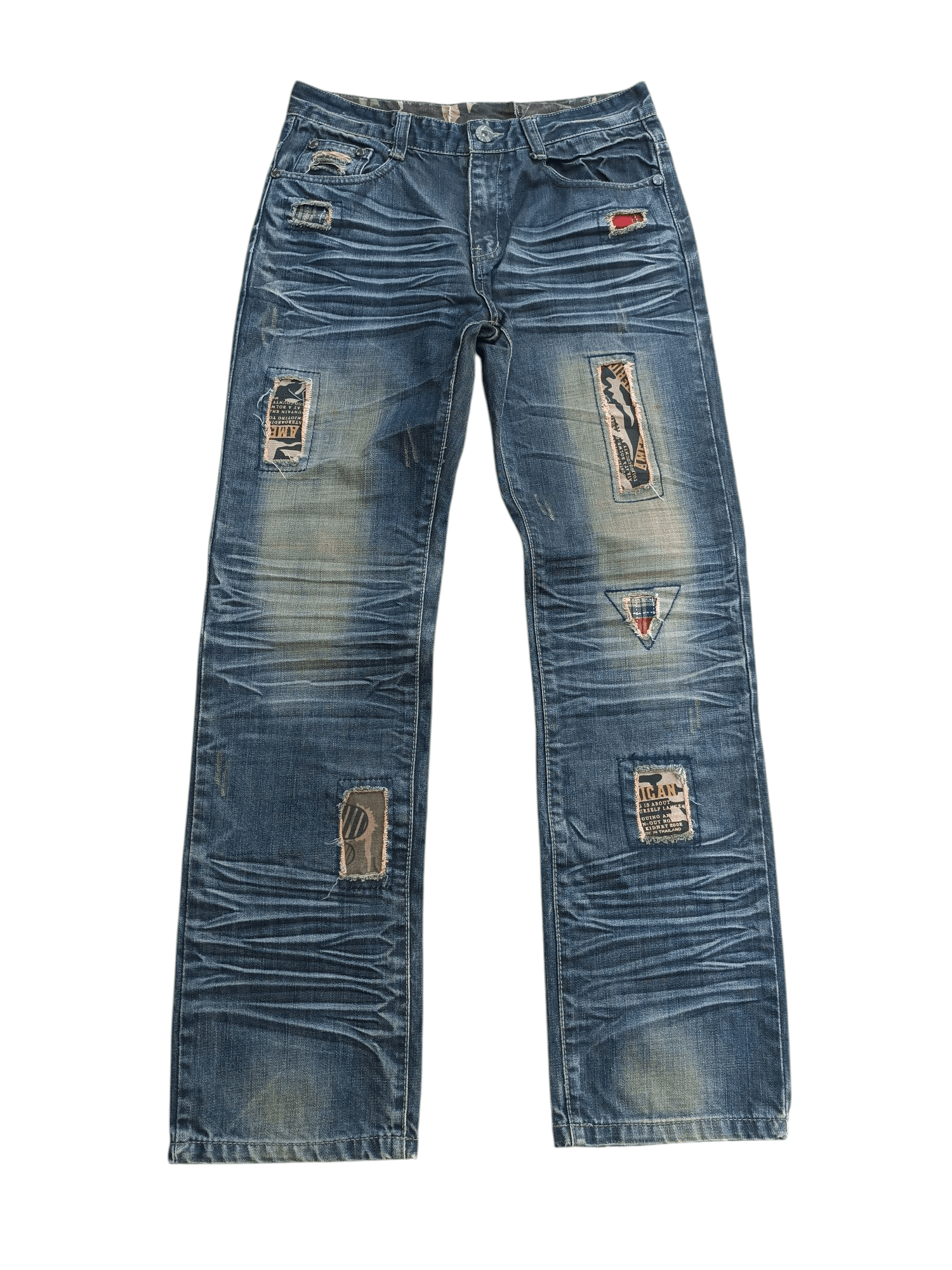 Japanese Brand × Think Skateboards Japanese Brand Distressed Patch Whiskers Faded Denim E263 Size US 30 / EU 46 - 1 Thumbnail