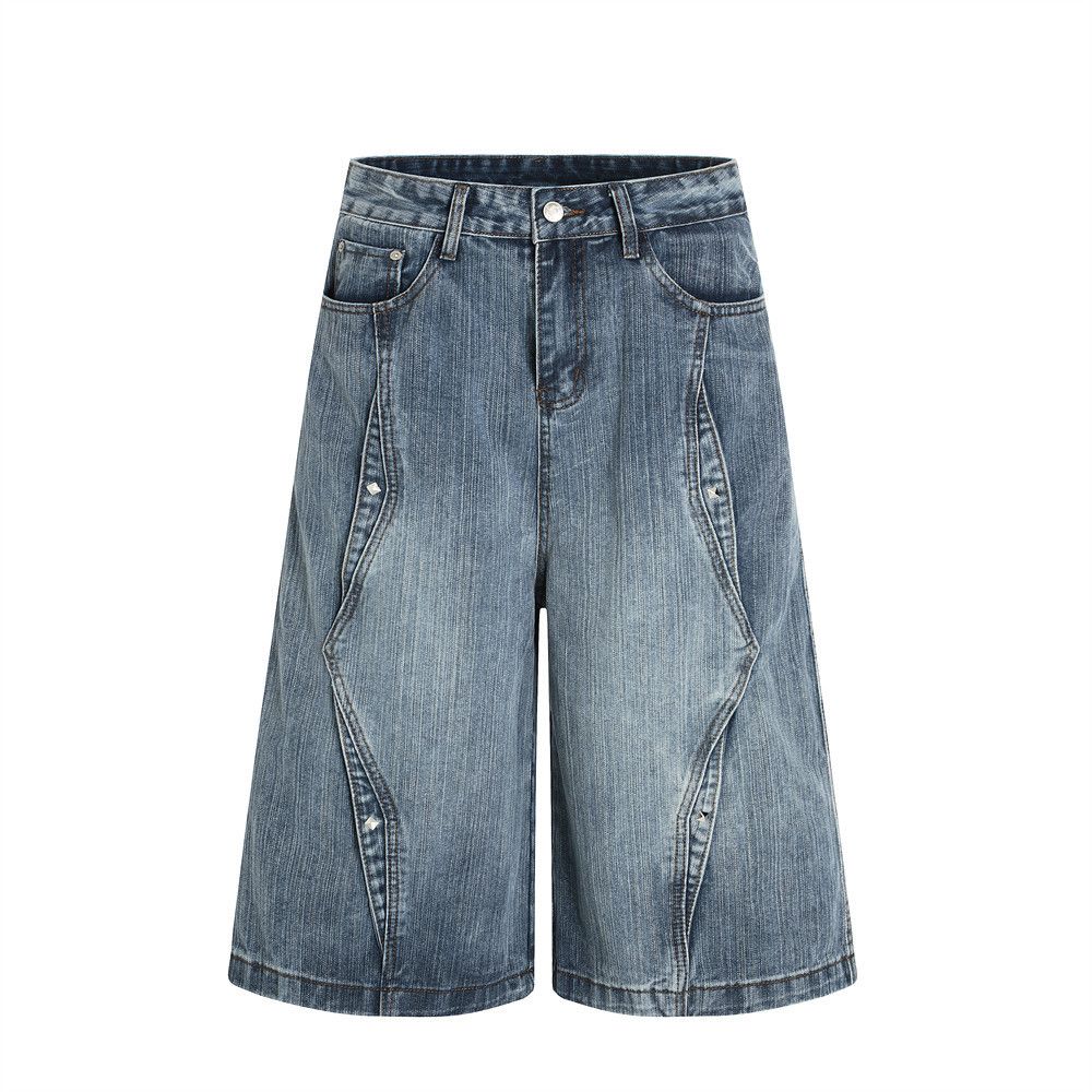 Japanese Brand × Jean Men's loose street washed straight rivet denim shorts Size US 32 / EU 48 - 1 Thumbnail