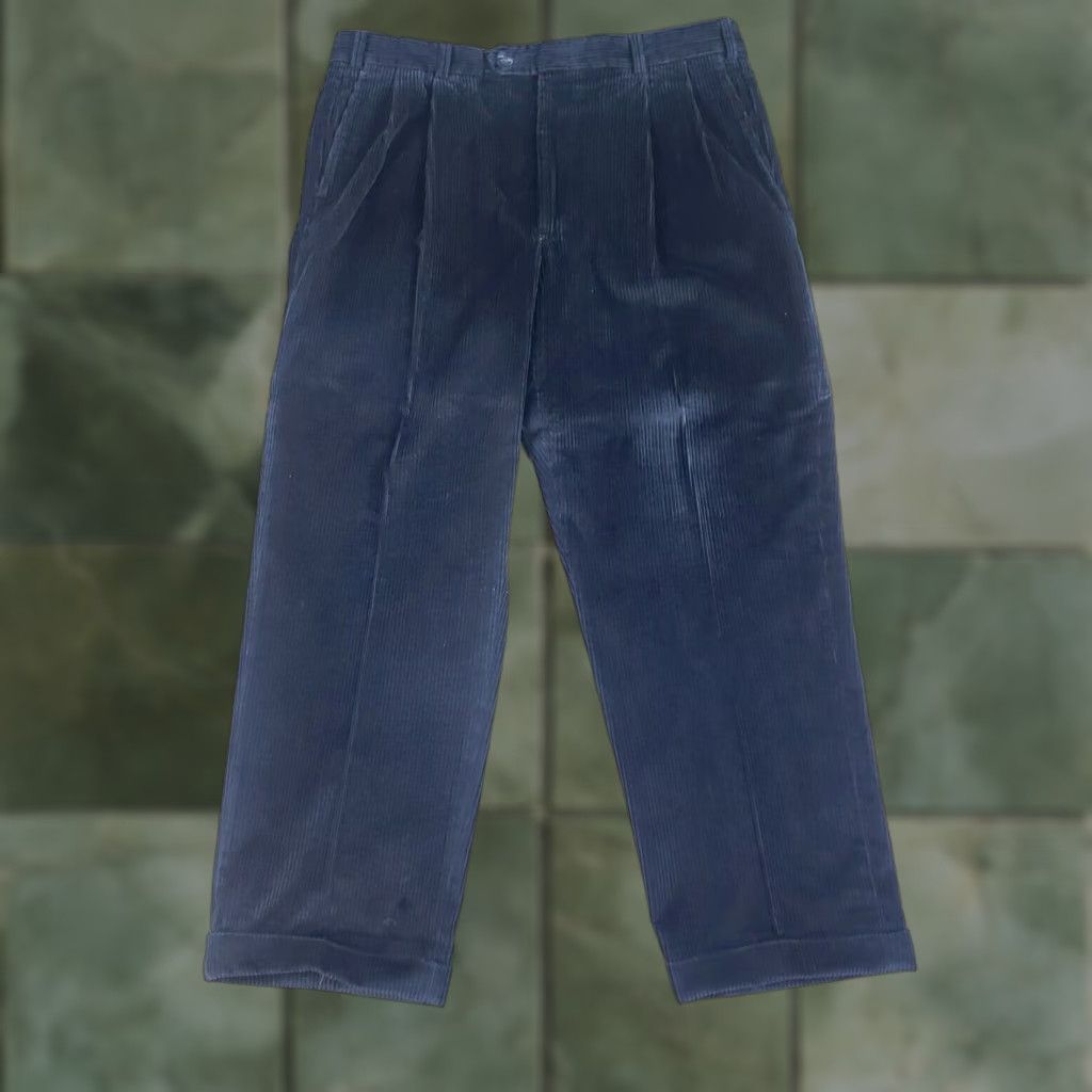 Berle Berle Corduroy Pants Mens 34x27 Blue Straight Leg Cuff Flat Front Casual Size US 34 / EU 50 - 1 Thumbnail