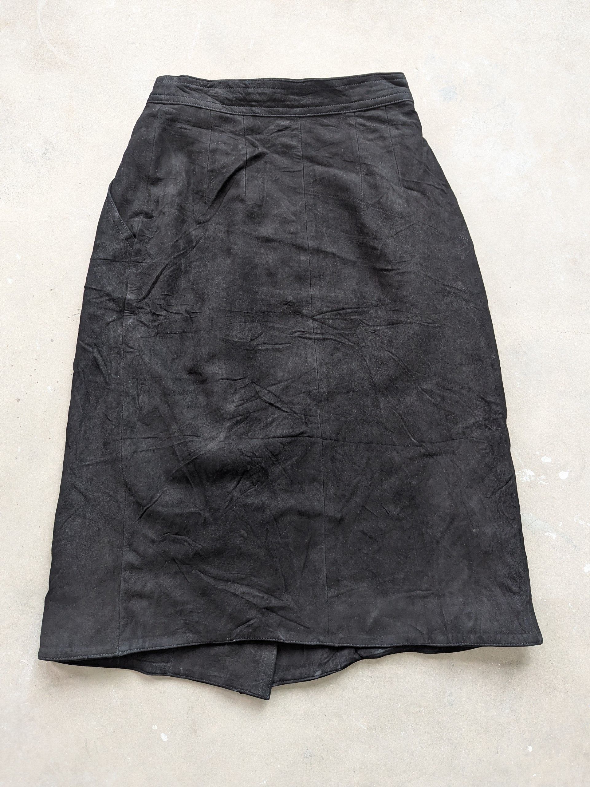 Hermes × Vintage Hermes Midi Skirt Nubuck Leather Viscose Lining Size 25" / US 0 / IT 36 - 20 Thumbnail