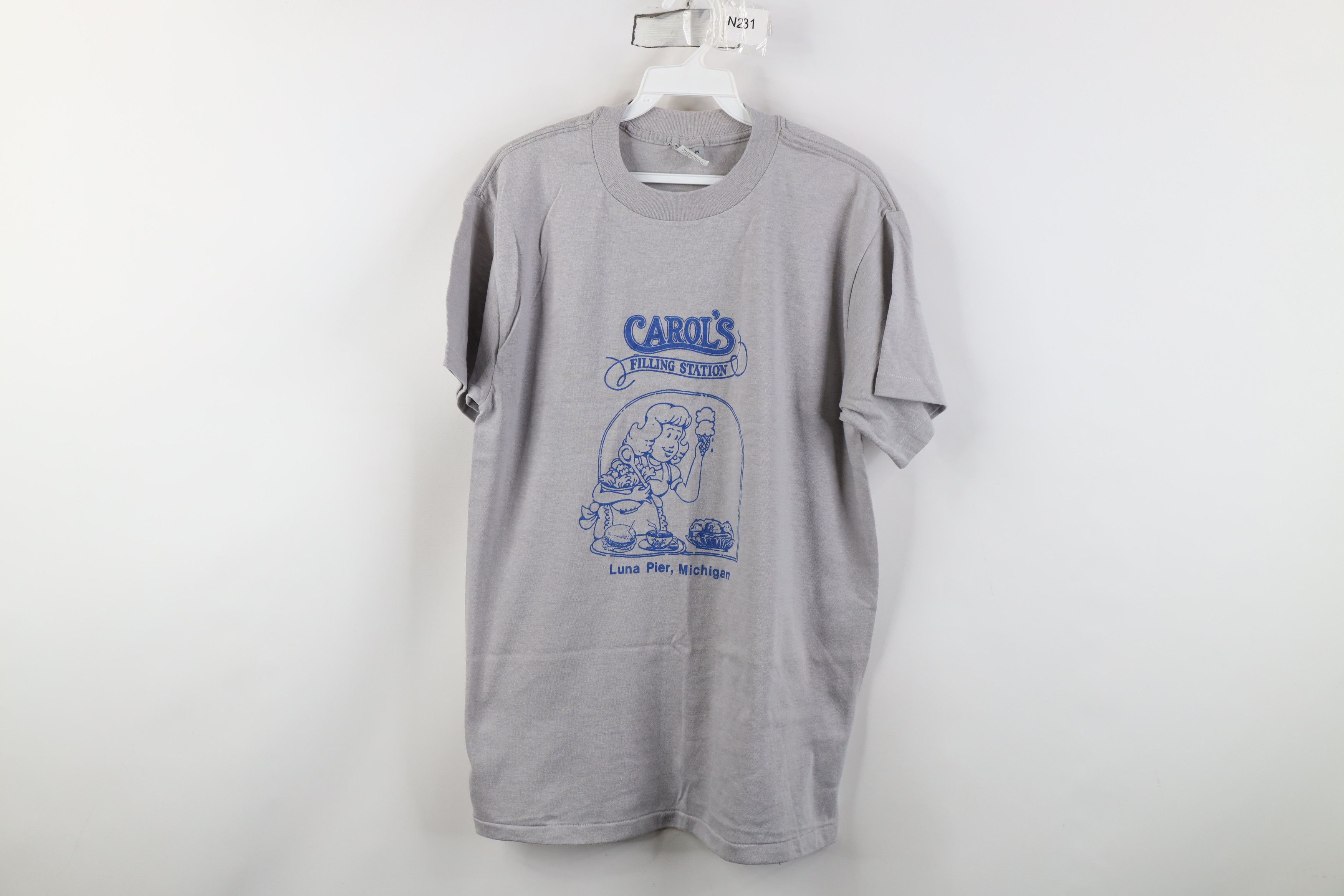 Vintage Vintage 80s Station Luna Pier Michigan T-Shirt Gray USA Size US L / EU 52-54 / 3 - 1 Thumbnail