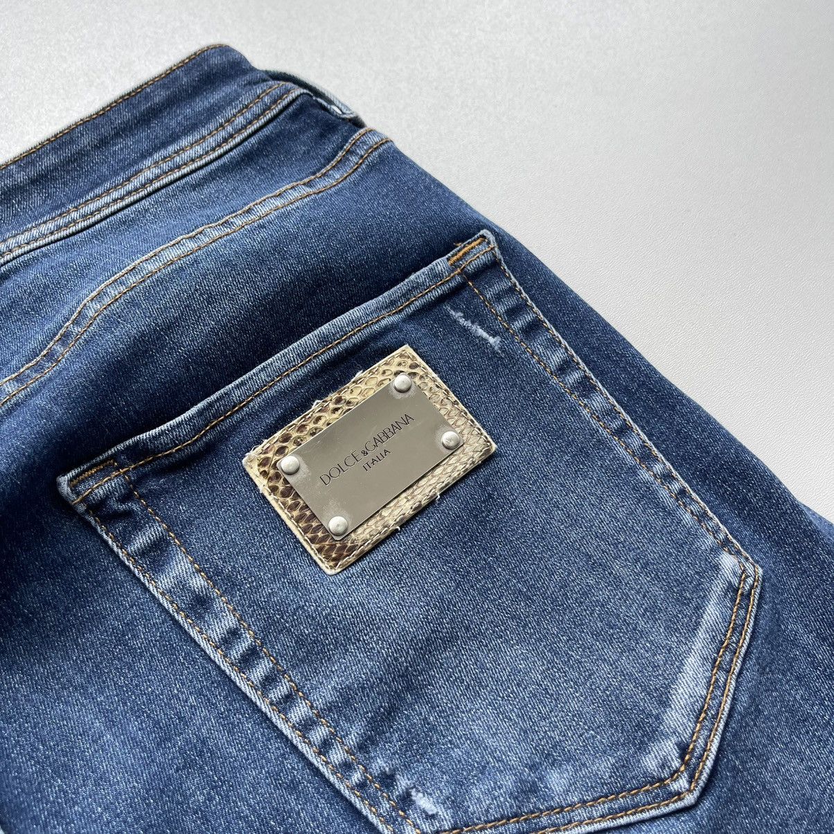 Dolce & Gabbana Dolce & Gabbana Leopard Logo Distressed Straight Jeans Blue Size 32" / US 10 / IT 46 - 8 Thumbnail