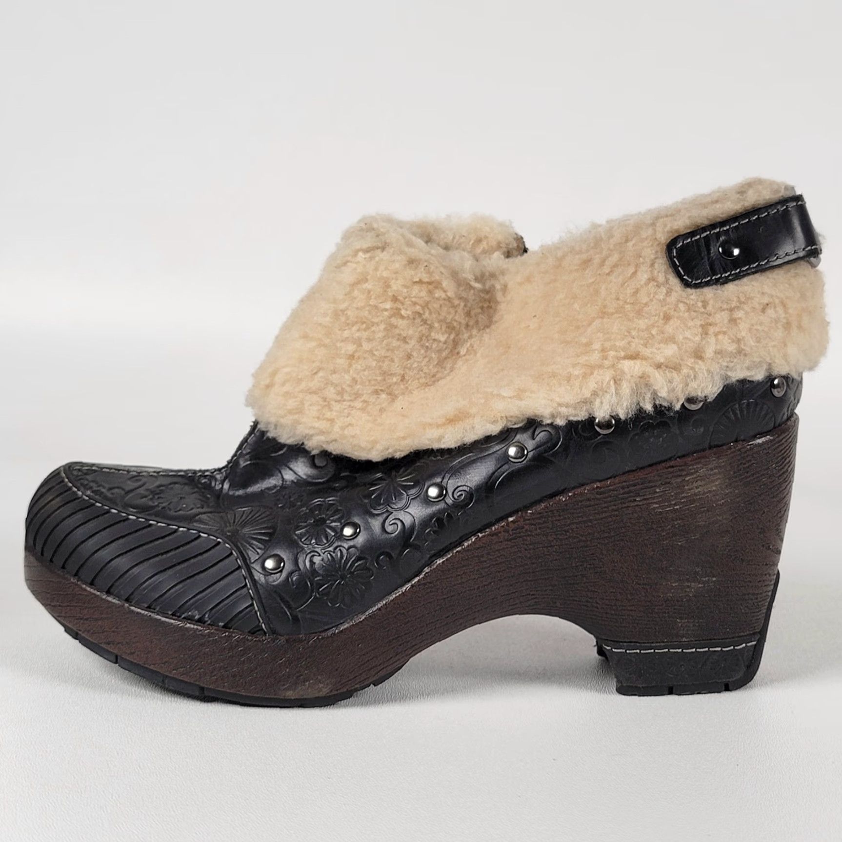 Vintage Jambu HOLLAND Bootie Women 8M Black Tooled Leather Faux Fur Trim Shoes Boots Size US 8 / IT 38 - 7 Thumbnail