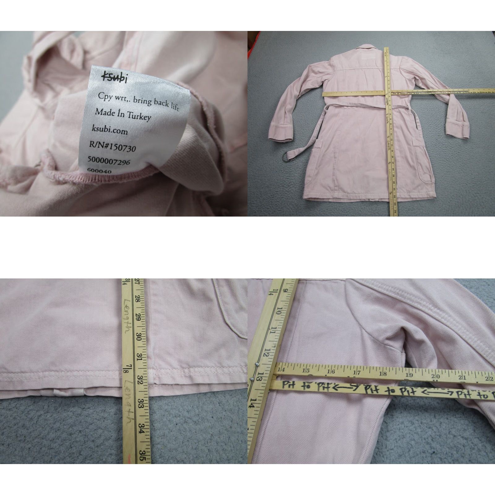 Ksubi Ksubi Jacket Womens Medium Belted Utility Safari Shacket Pockets Pink Dark Pale Cotton Twill Recycled Button Logo Size M / US 6-8 / IT 42-44 - 8 Thumbnail