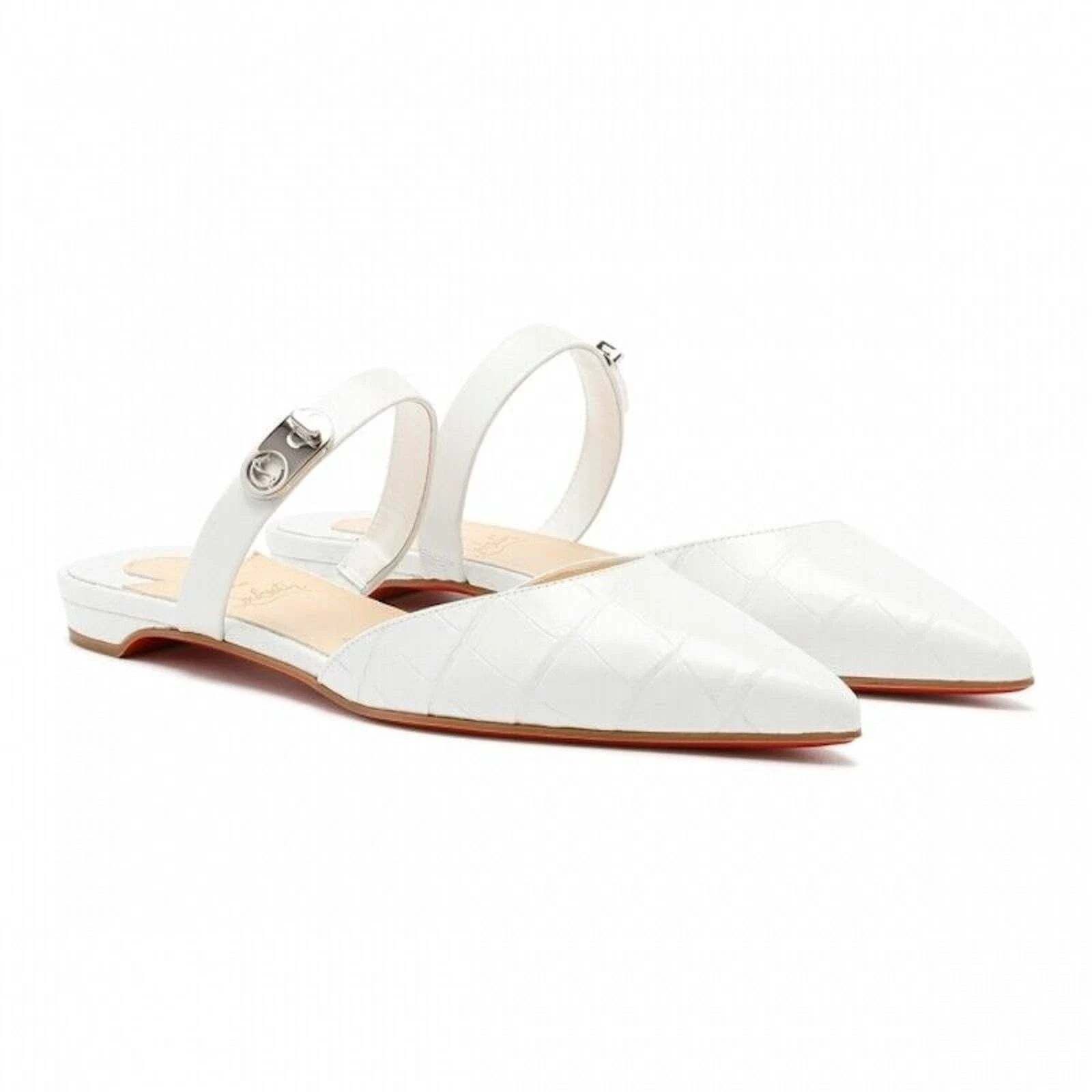 Christian Louboutin Christian Louboutin Choc Lock Flat White Croc Pointed Toe Size US 8 / IT 38 - 3 Thumbnail
