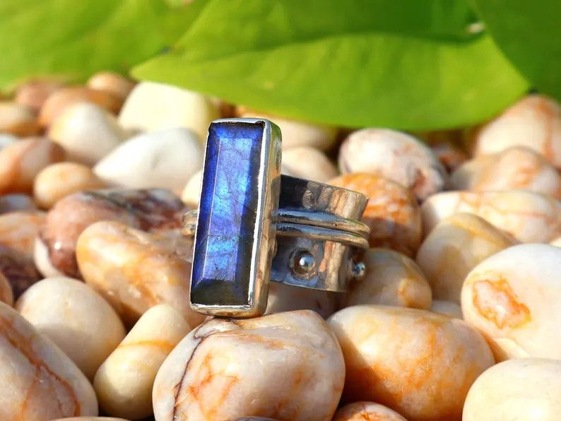 Handmade Labradorite Spinner Ring, Handmade Sterling Silver Ring Gift Size ONE SIZE - 3 Thumbnail