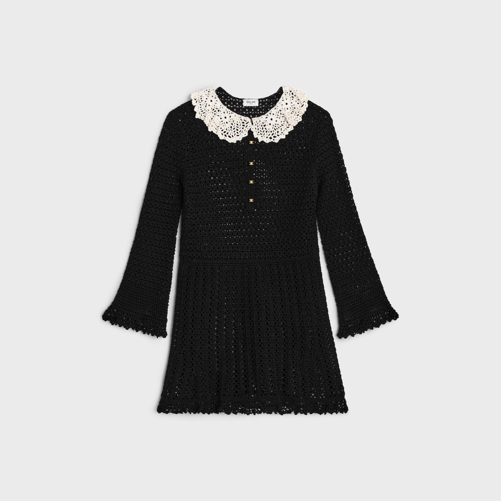celine babydoll mini dress in crocheted cotton CELINE - Mini Dress In Cotton Crochet - Black - Size : S