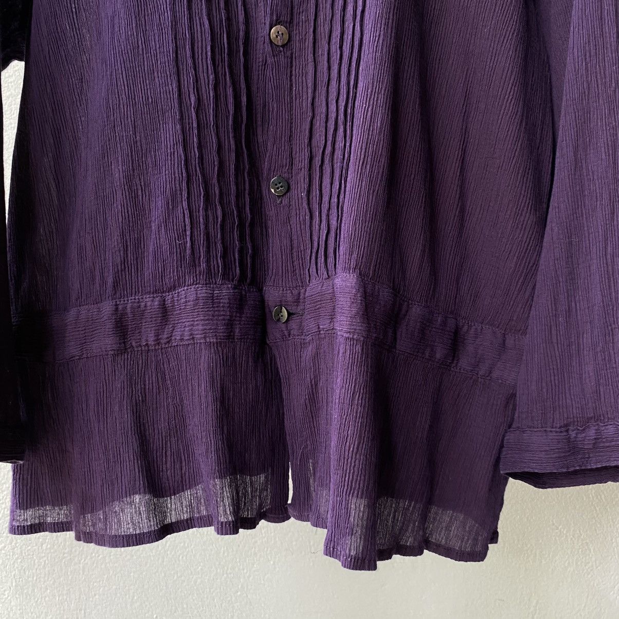Issey Miyake Plantation Purple Long Sleeve Pleated Button-Up Blouse Size M / US 6-8 / IT 42-44 - 3 Thumbnail