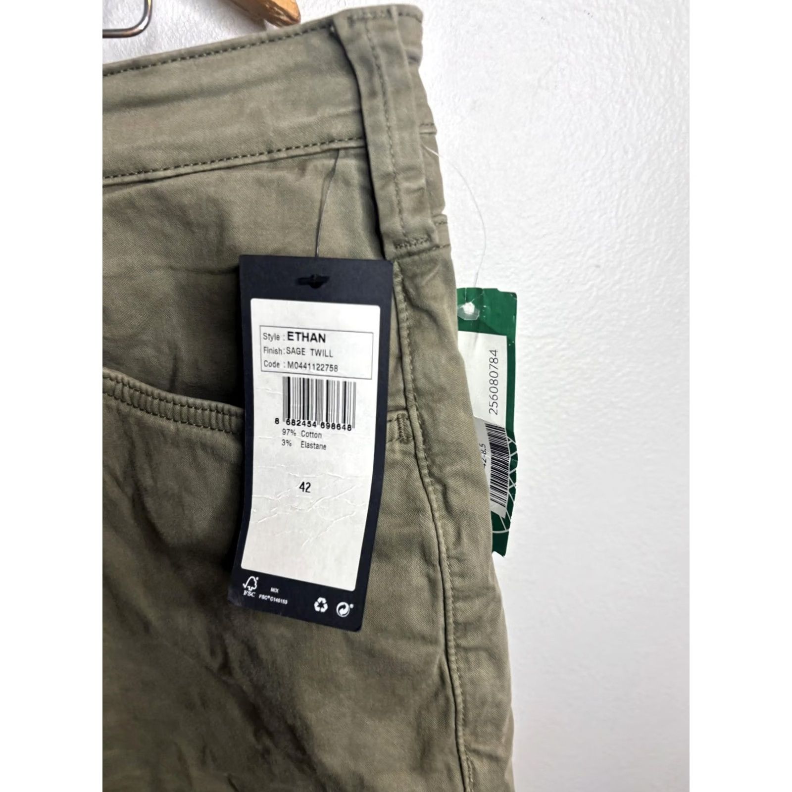 Mavi Mavi Mens 42 Green Ethan Sage Twill Straight Short Chino Casual Stretch Shorts with Pockets - Regular Fit, Flat Front, 9in Inseam, Cotton Elastane Size US 42 / EU 58 - 3 Thumbnail