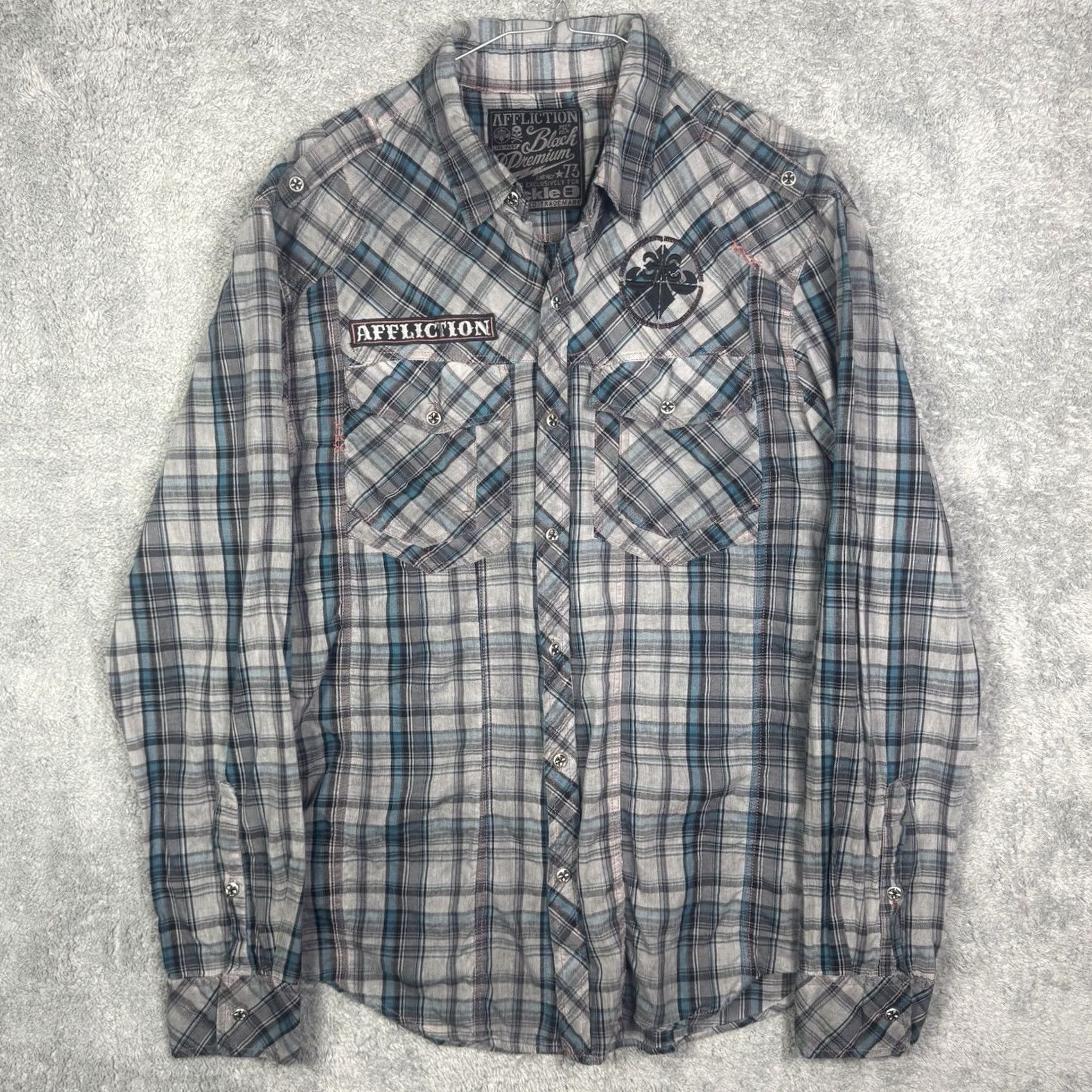 Affliction Affliction Shirt Men's M Black Premium Skull Wings Cross Metal Button Up Long Sl Size US M / EU 48-50 / 2 - 5 Thumbnail