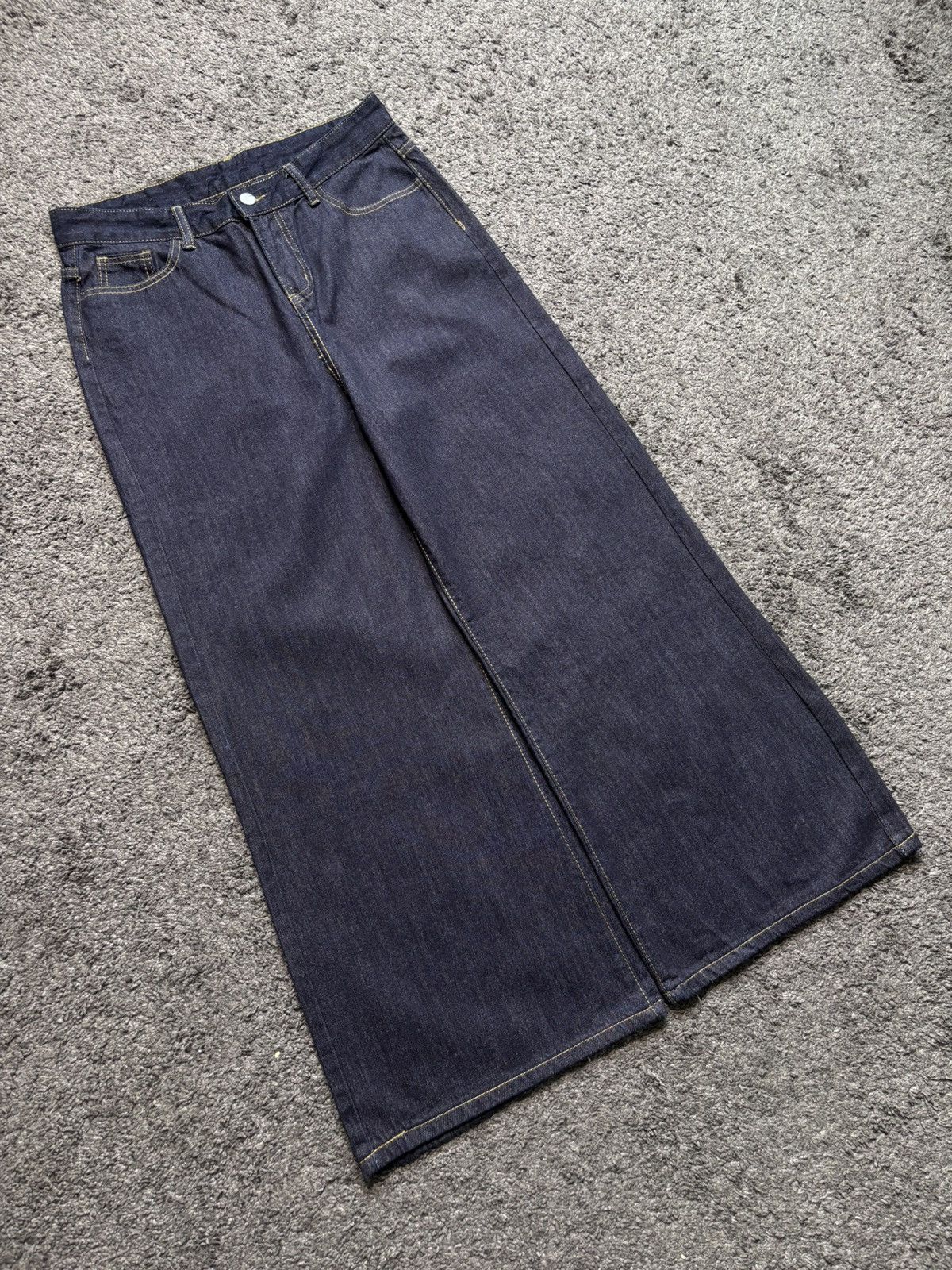 Jean × Vintage Vintage streetwear yellow stitches marine blue baggy jeans Size US 35 - 5 Thumbnail