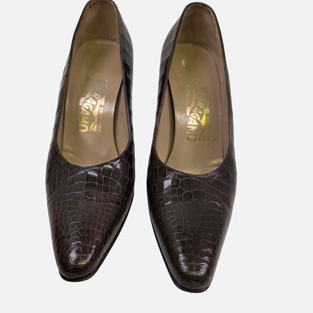 Salvatore Ferragamo Salvatore Ferragamo Dark Brown Alligator Leather Pumps Size US 6.5 / IT 36.5 - 3 Thumbnail