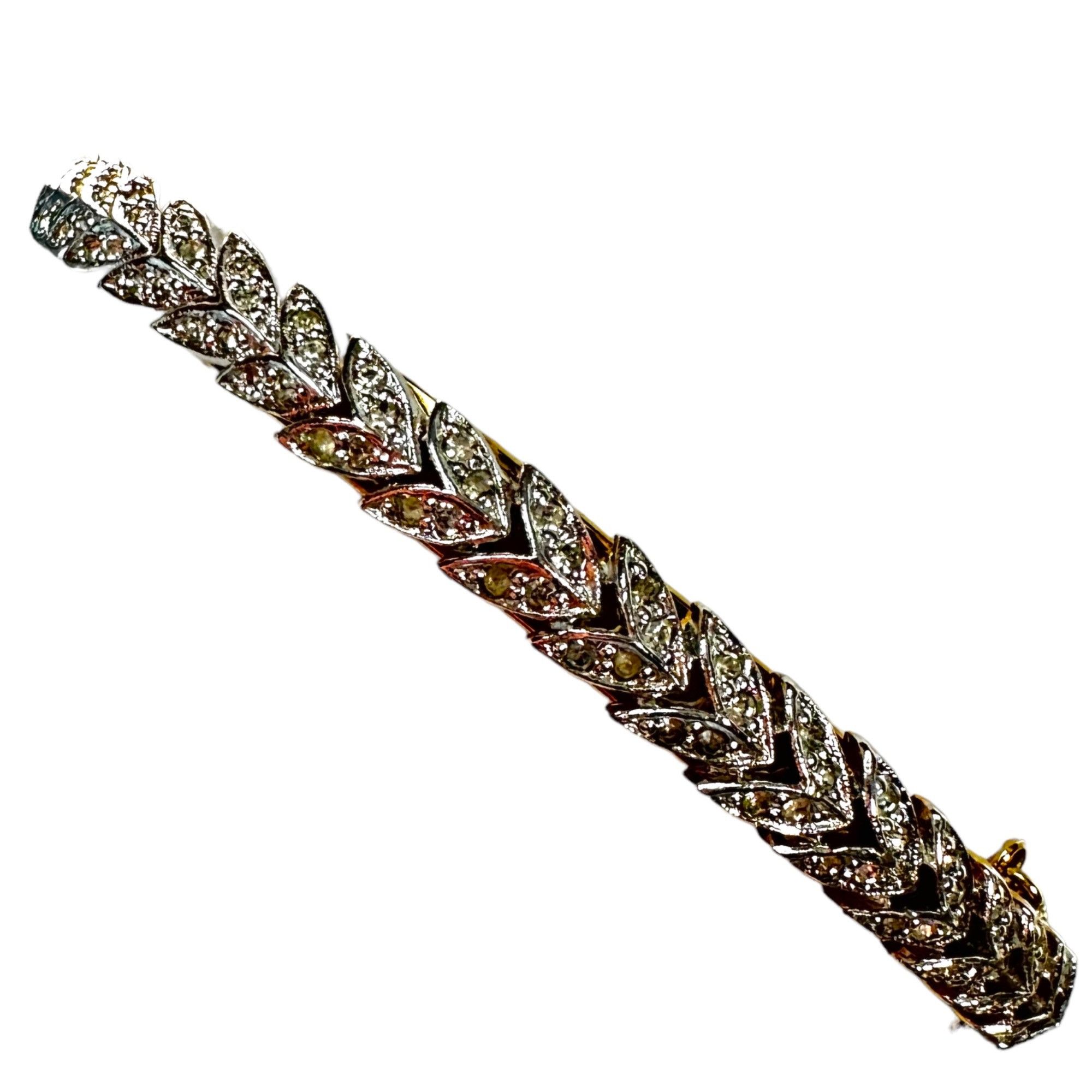 Vintage Elegant Cubic Zirconia Leaf Design Golden Bangle Bracelet Size ONE SIZE - 12 Thumbnail