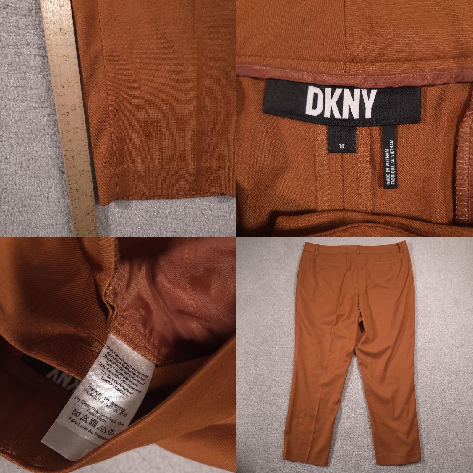 DKNY DKNY Dress Pants Womens 16 Brown Twill Ankle Slim Stretch Zip Pockets Work Size 38" / US 16 / IT 52 - 8 Thumbnail