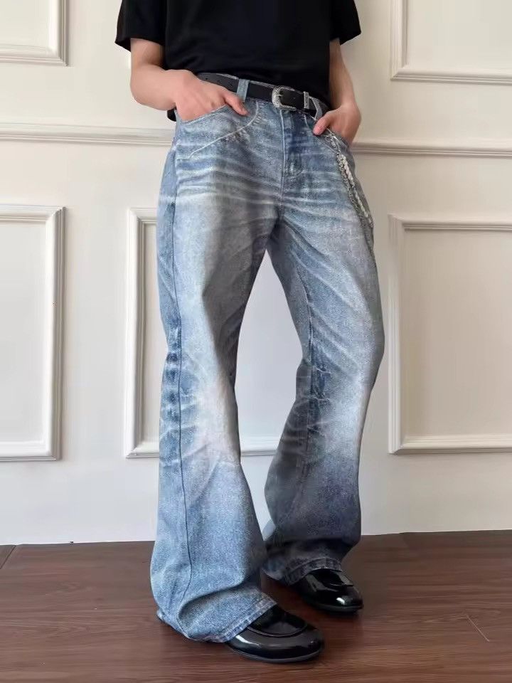 Jean Cyber Y2K Streetwear 3D Printed Washed Blue Size US 29 - 7 Thumbnail