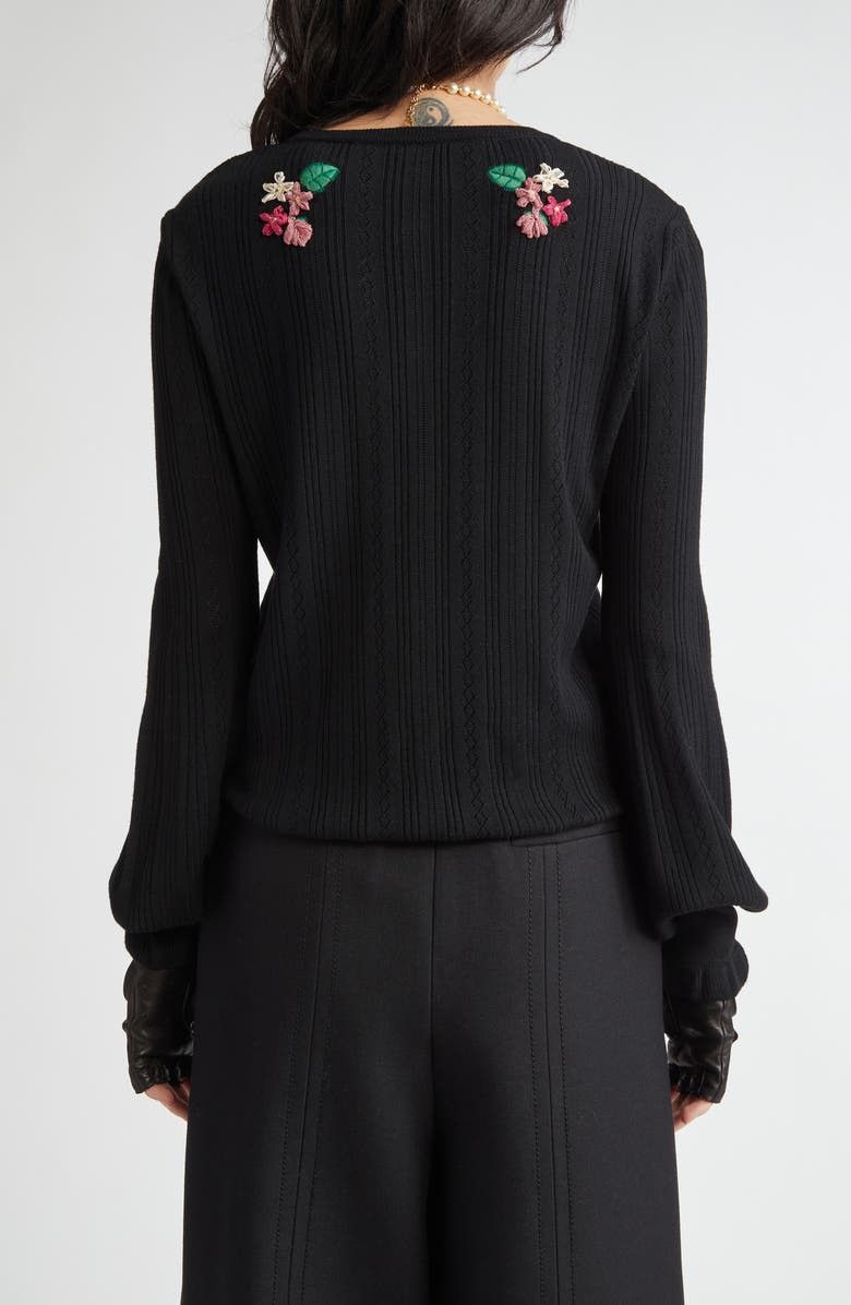 Valentino Valentino Garavani Floral Embroidered Wool Cardigan S Black Size S / US 4 / IT 40 - 2 Thumbnail