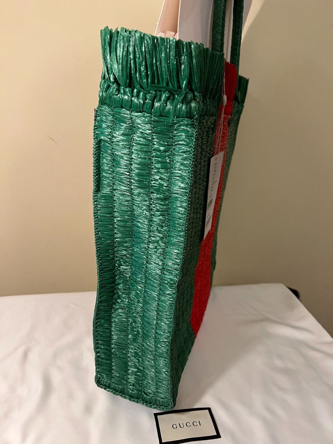 Gucci RUNWAY STRIPED RAFFIA TOTE IN GREEN Size ONE SIZE - 7 Thumbnail