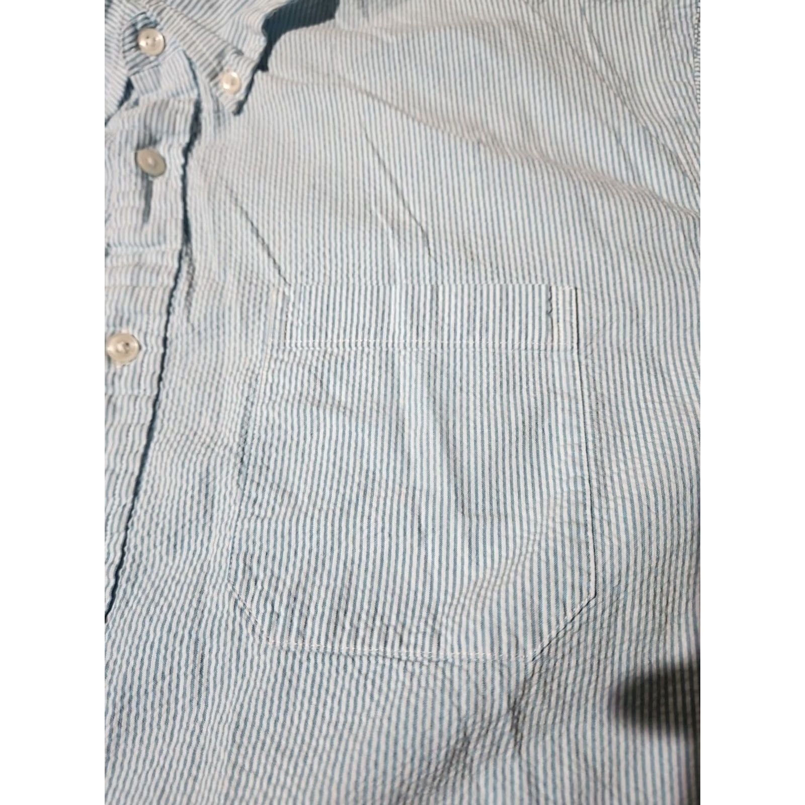 Vintage L.L. Bean Shirt Mens XL White Blue Railroad Stripe Seersucker Button Preppy Oxford Size US XL / EU 56 / 4 - 5 Thumbnail