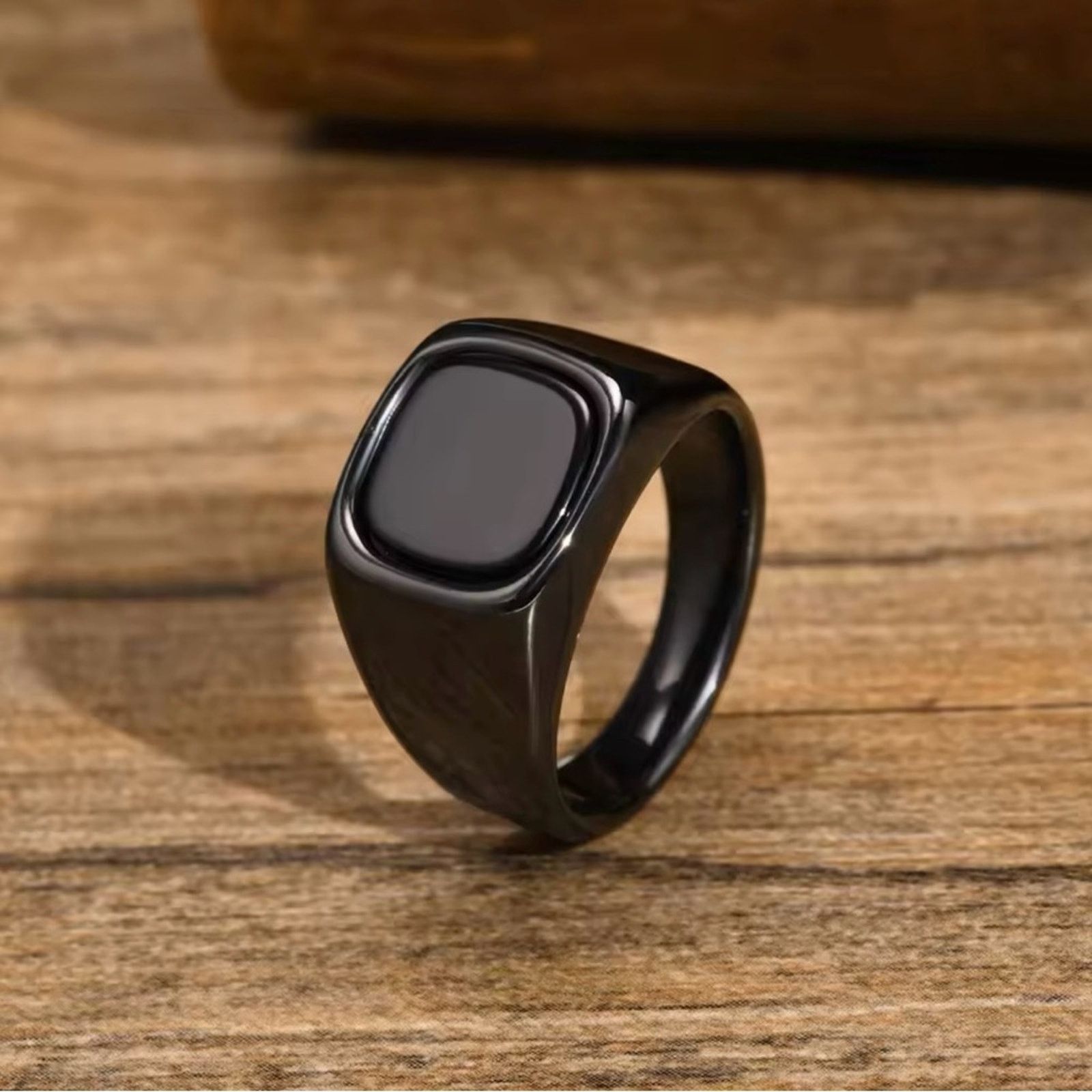 Other Black Stone Rings for Men Stainless Steel Geometric Square Size ONE SIZE - 1 Thumbnail
