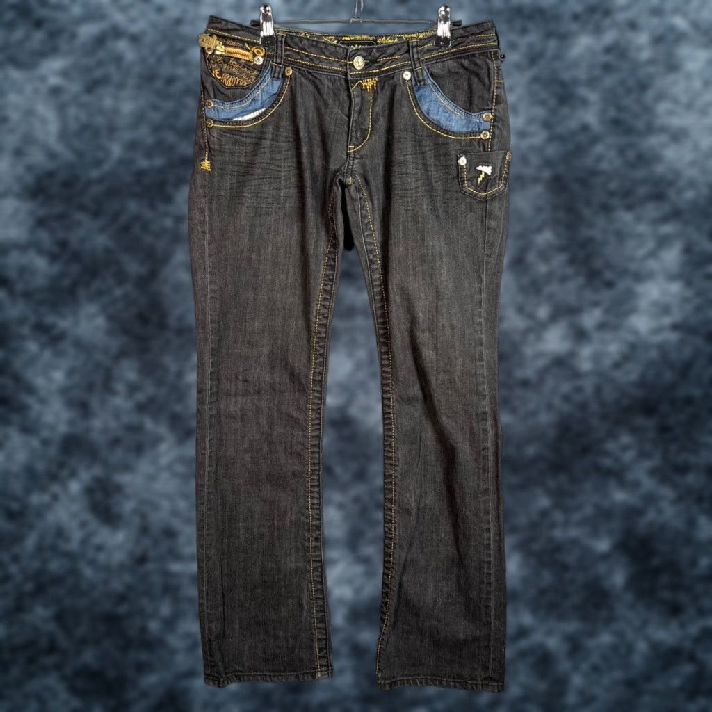 Akademiks AKADEMIKS Womens Jeans Bootcut Embroidered Black Yellow Size 28 Denim 5-Pocket Rise Low Inseam 34 Size 28" / US 6 / IT 42 - 1 Thumbnail