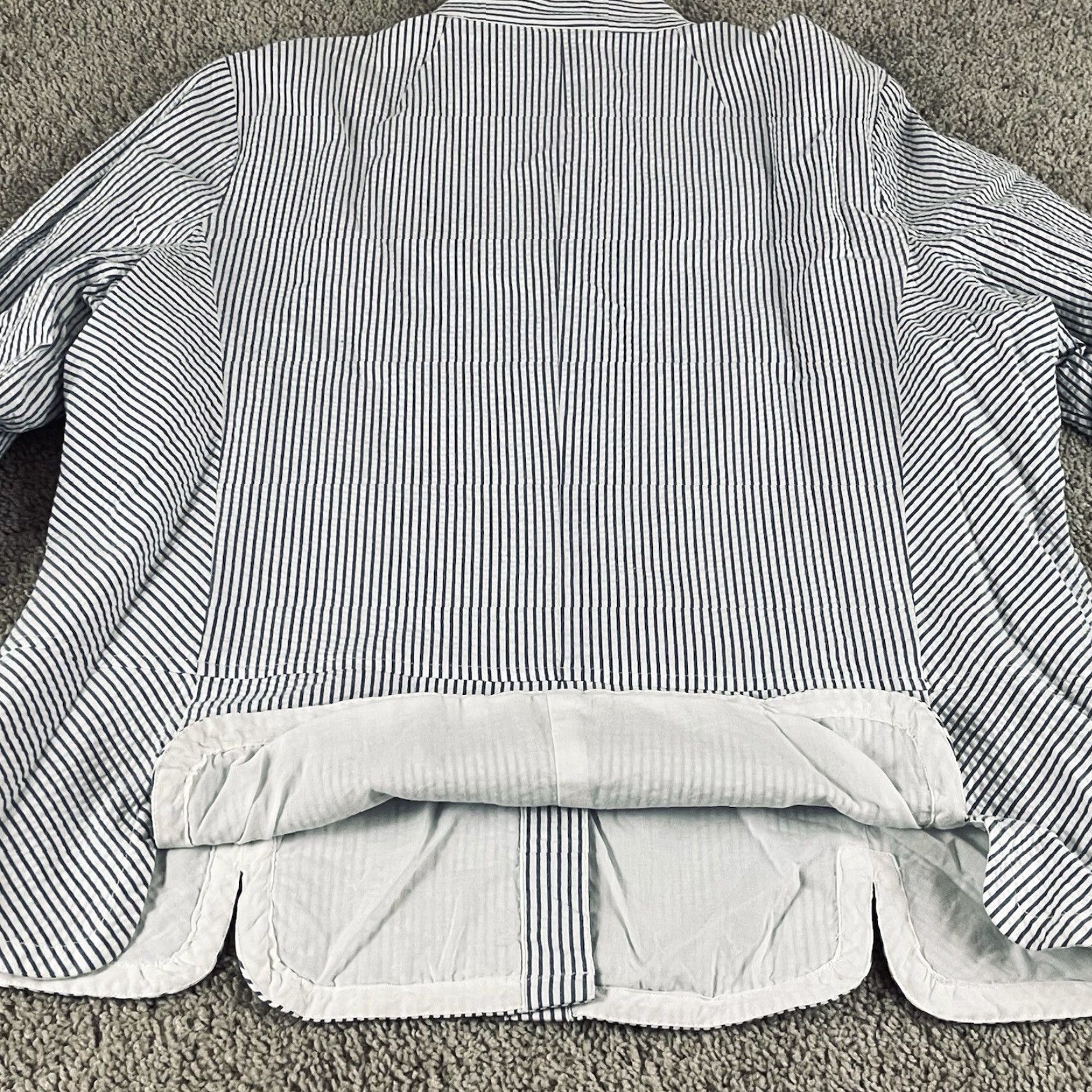 Vintage VINTAGE Garnet Hill Jacket Blazer Women’s 18 Seersucker Striped Cotton Blue White F509 Size XXL / US 16-18 / IT 52-54 - 3 Thumbnail
