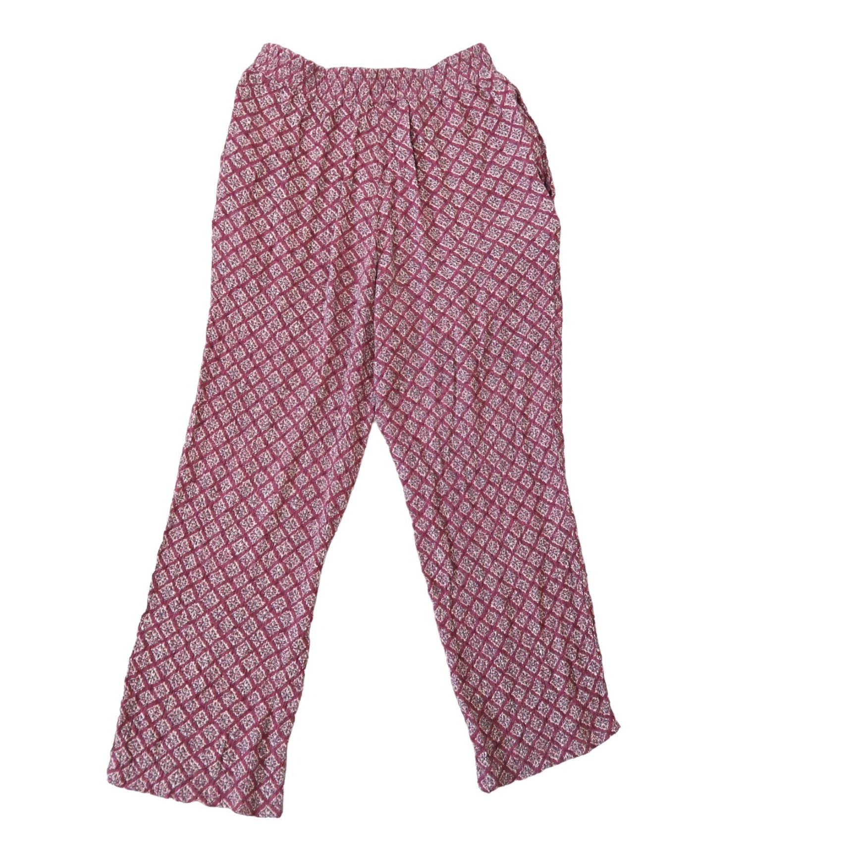 Vintage VINTAGE Norton McNaughton Burgundy Red and Cream Print Straight Leg Pants 14P 1990s Petites Hippy Casual Womens Size 36" / US 14 / IT 50 - 2 Thumbnail