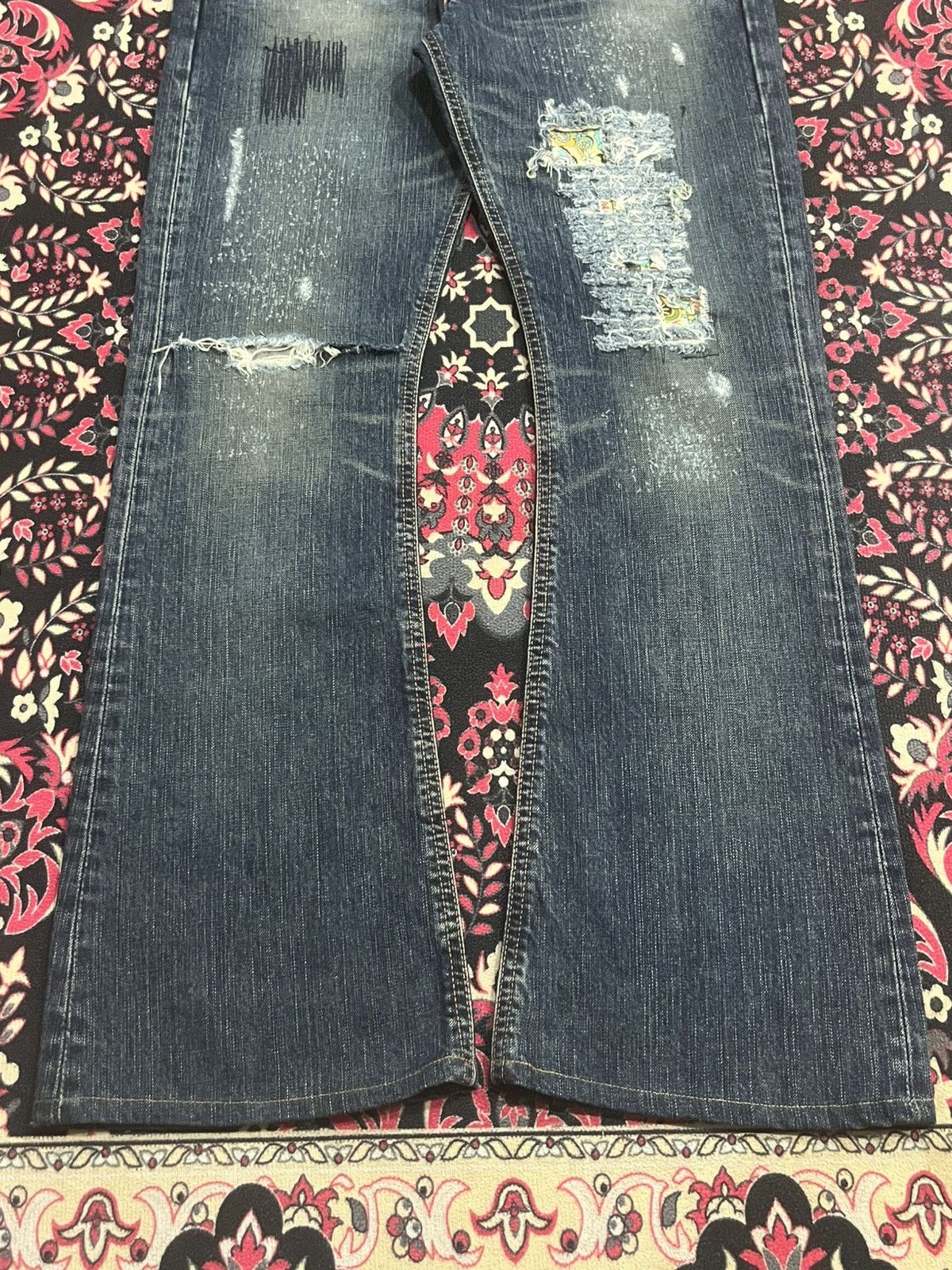 Tornado Mart Vintage Japan Edwin Miss 503 Dark Blue Distressed Flare Jean Size 31" - 11 Thumbnail