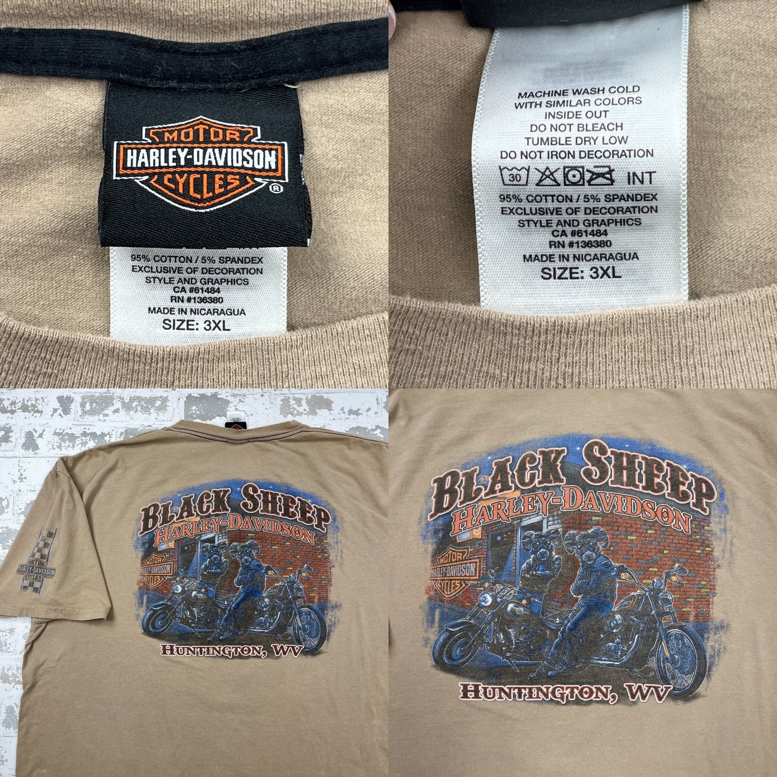 Harley Davidson Harley-Davidson Shirt Men 3XL Brown T Tee Black Sheep Racing Retro Biker Logo Graphic Print Casual Short Sleeve T-Shirt Mens Size US XXL / EU 58 / 5 - 8 Thumbnail