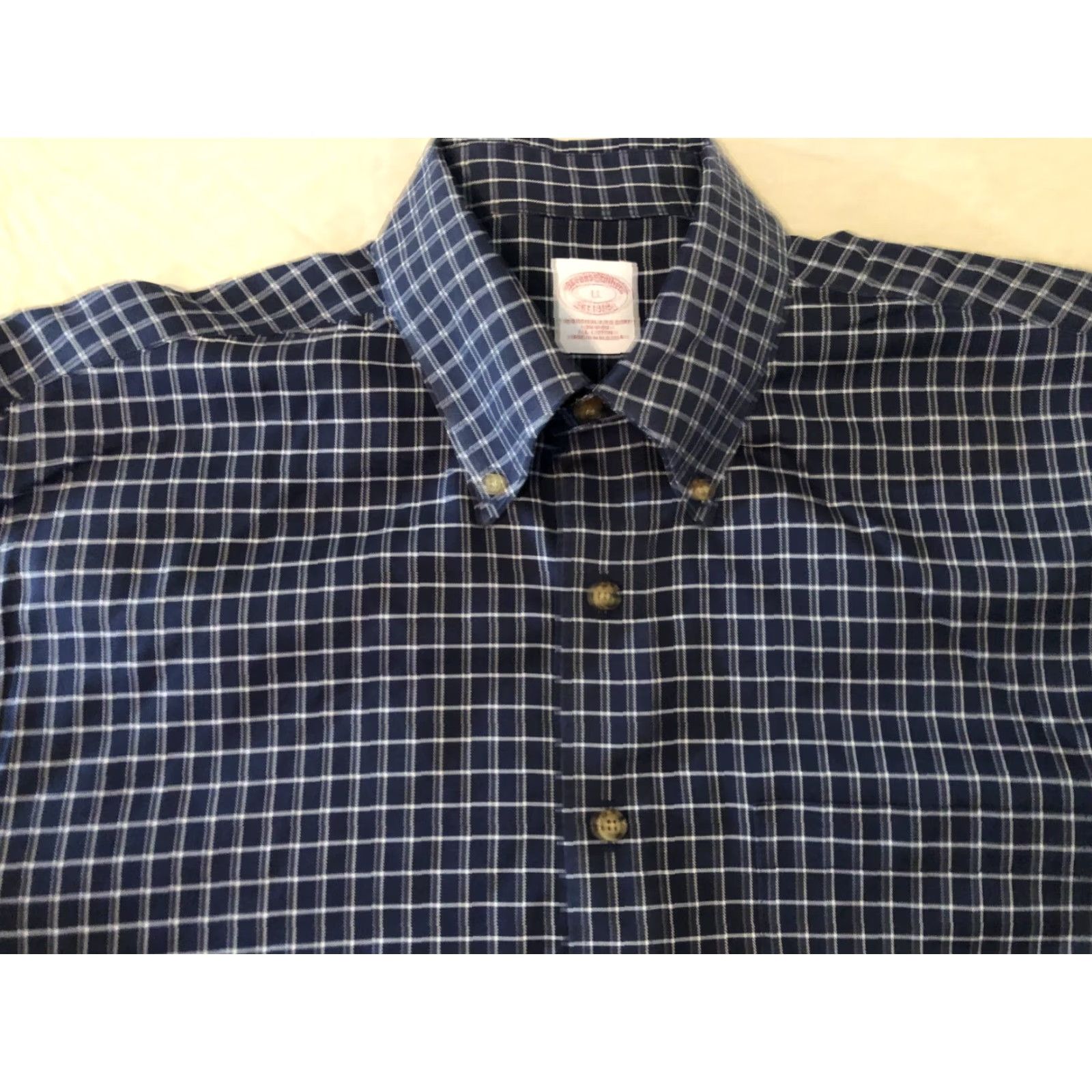 Brooks Brothers VINTAGE? (No) Brooks Brothers Dress Shirt L Mens Cotton Blue Button-Down Navy Large Shirt Men Size 42R - 4 Thumbnail