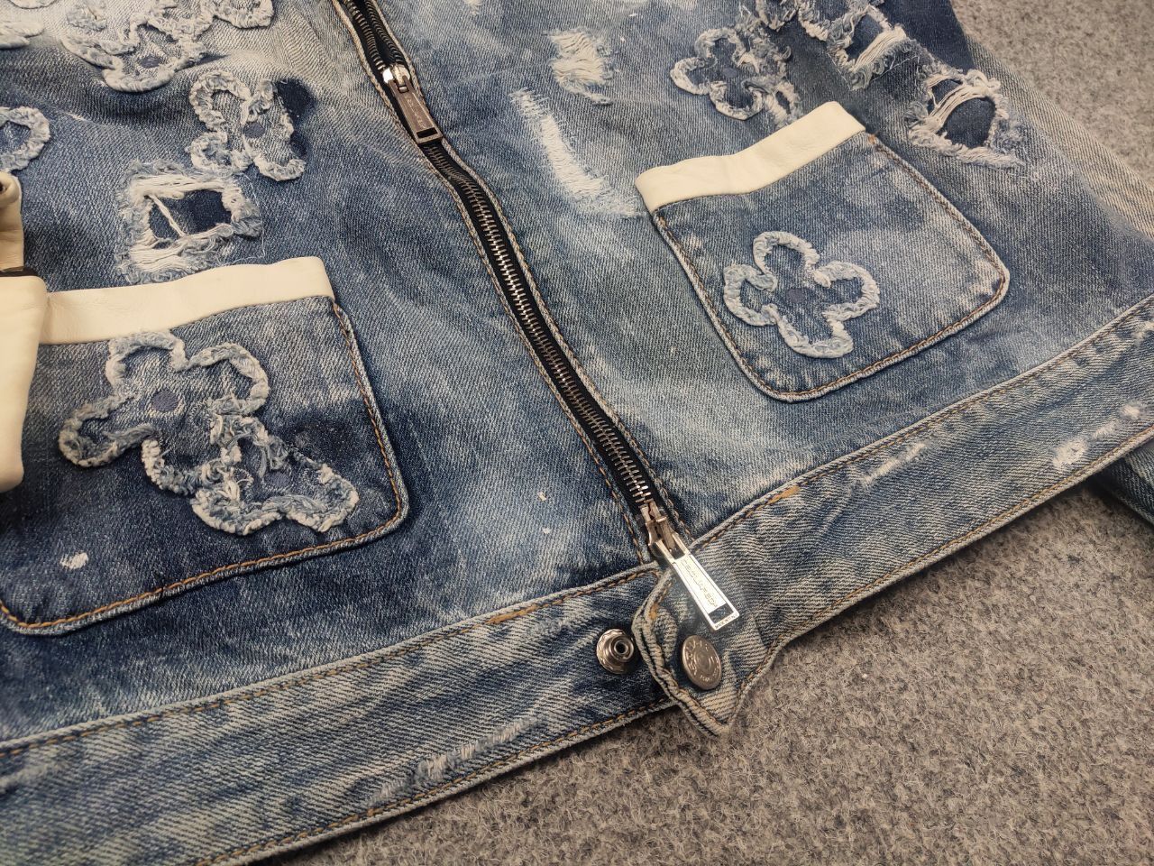 Dsquared2 Dsquared2 Vintage Denim Flower Applique Cropped Zip Jacket Size M / US 6-8 / IT 42-44 - 10 Thumbnail