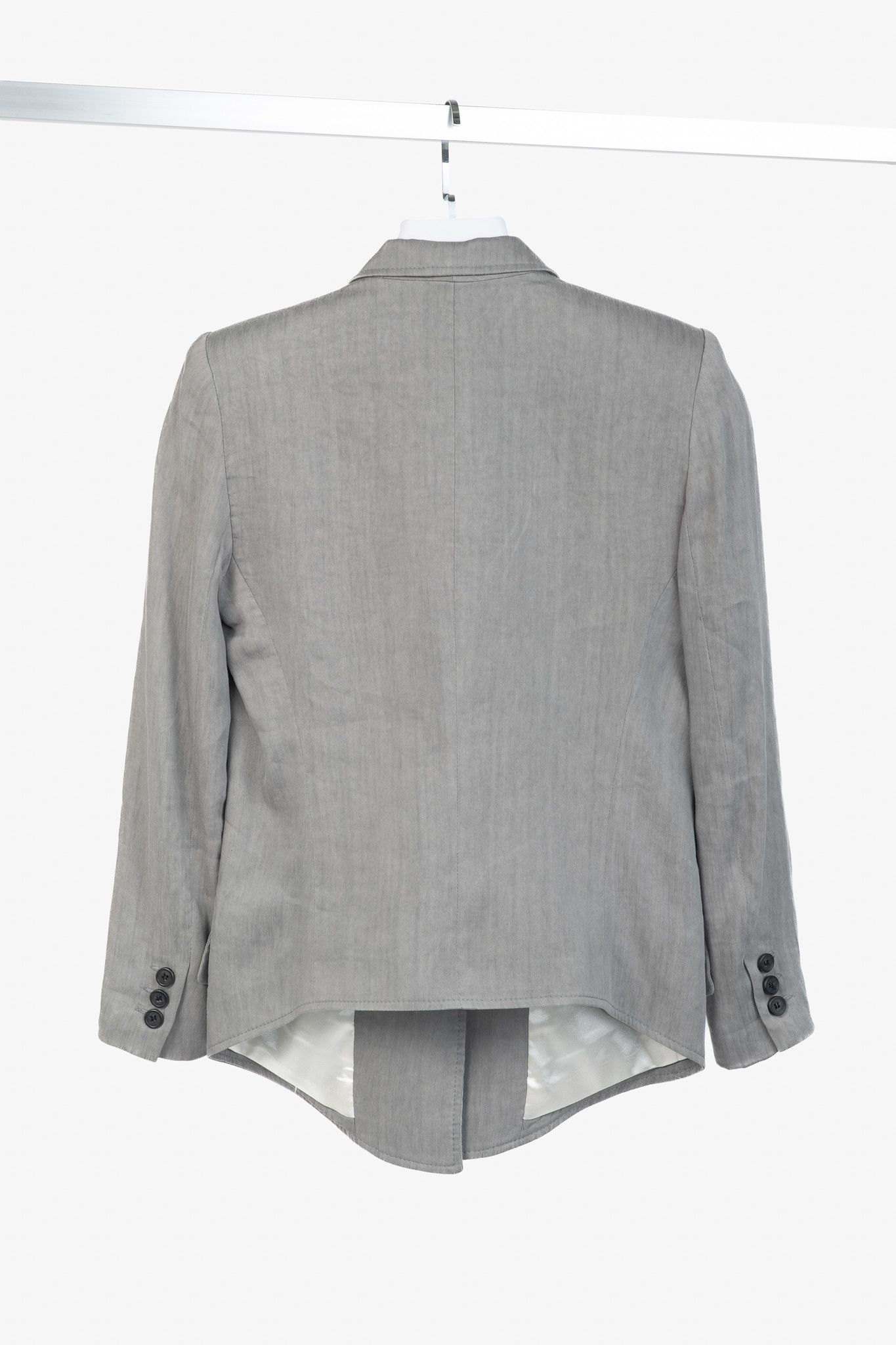 SMYTHE Smythe Sharp Shoulder Grey Linen-Blend 3/4-Sleeve Blazer Size XS / US 0-2 / IT 36-38 - 2 Thumbnail
